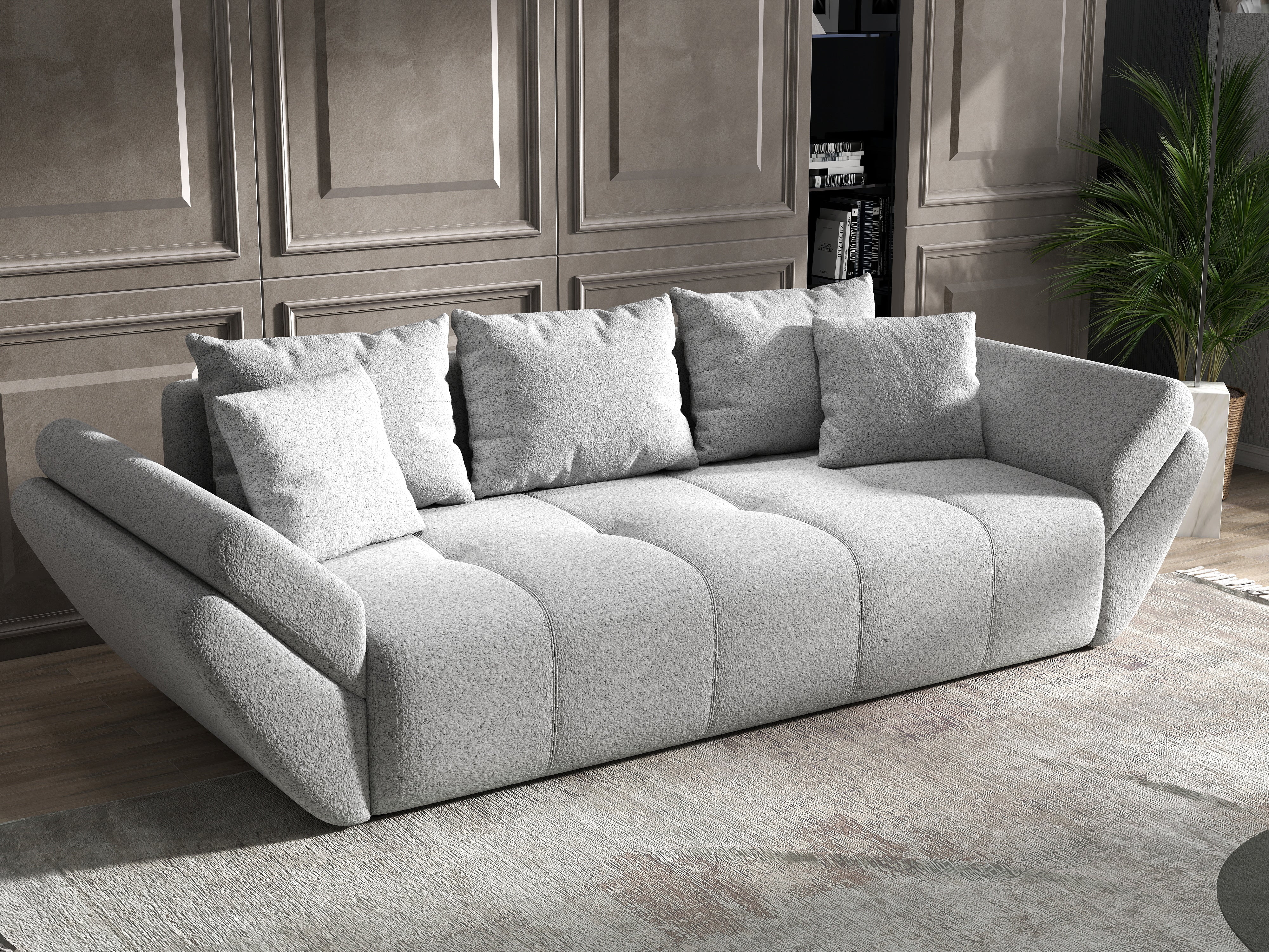 Canapea extensibilă dumonde cu ladă de depozitare si sezut confortabil din spuma HR, Berlin Euphoria Dove 250x100 cm Fabrica