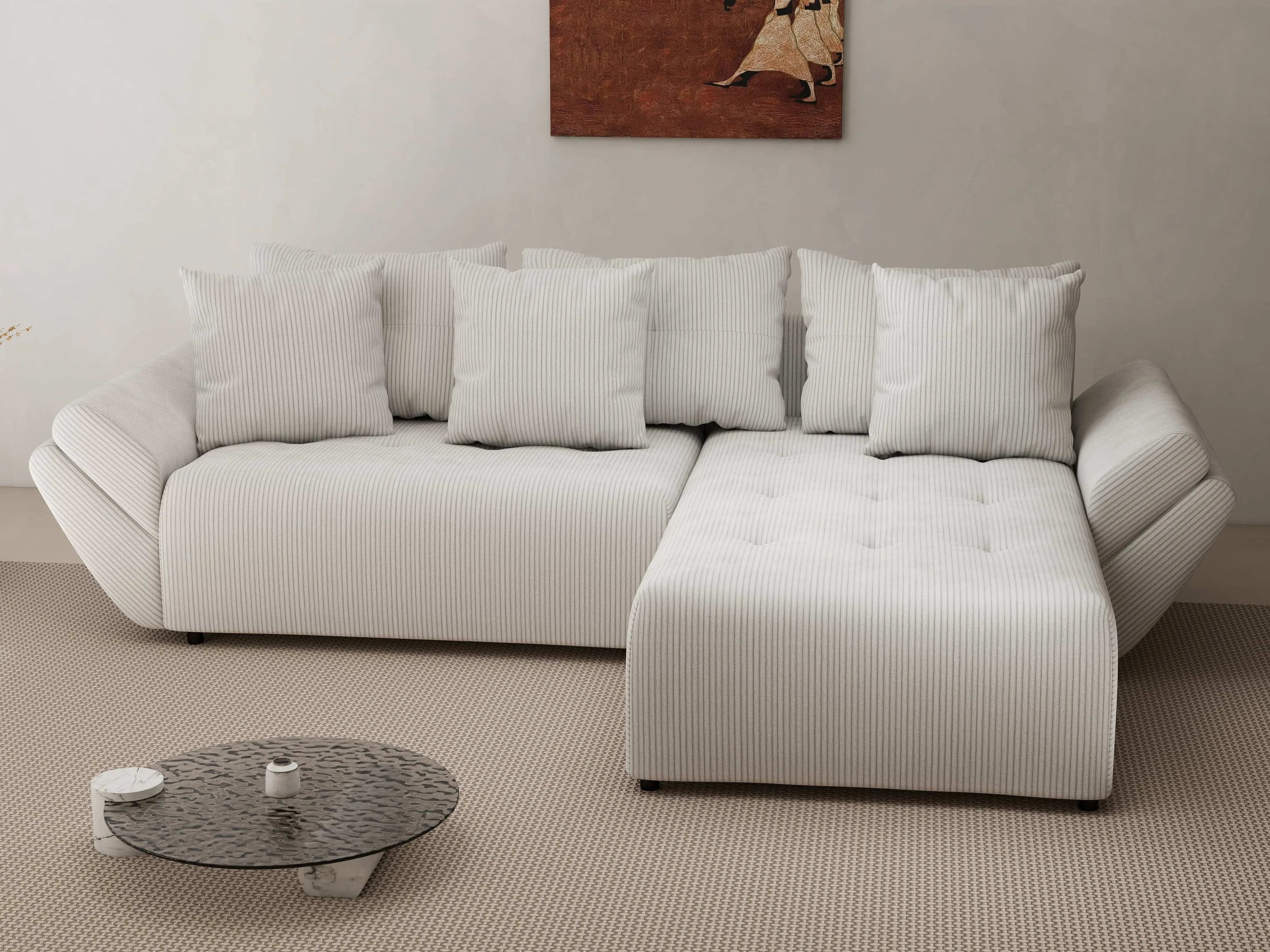 Colțar extensibil dumonde cu ladă de depozitare si sezut confortabil din spuma HR, Berlin Zoom Cream 280x185 cm II Fabrica