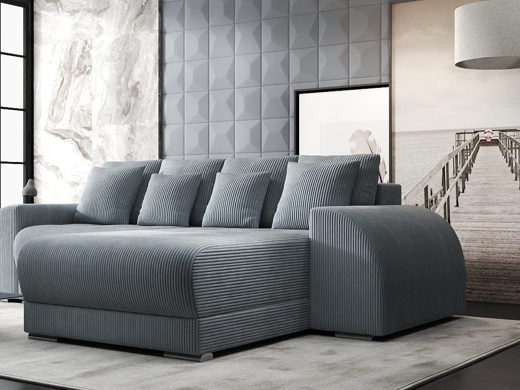 Colțar extensibil dumonde cu ladă de depozitare si sezut confortabil din spuma HR, Verona Zoom Gri II 290x185 cm Fabrica