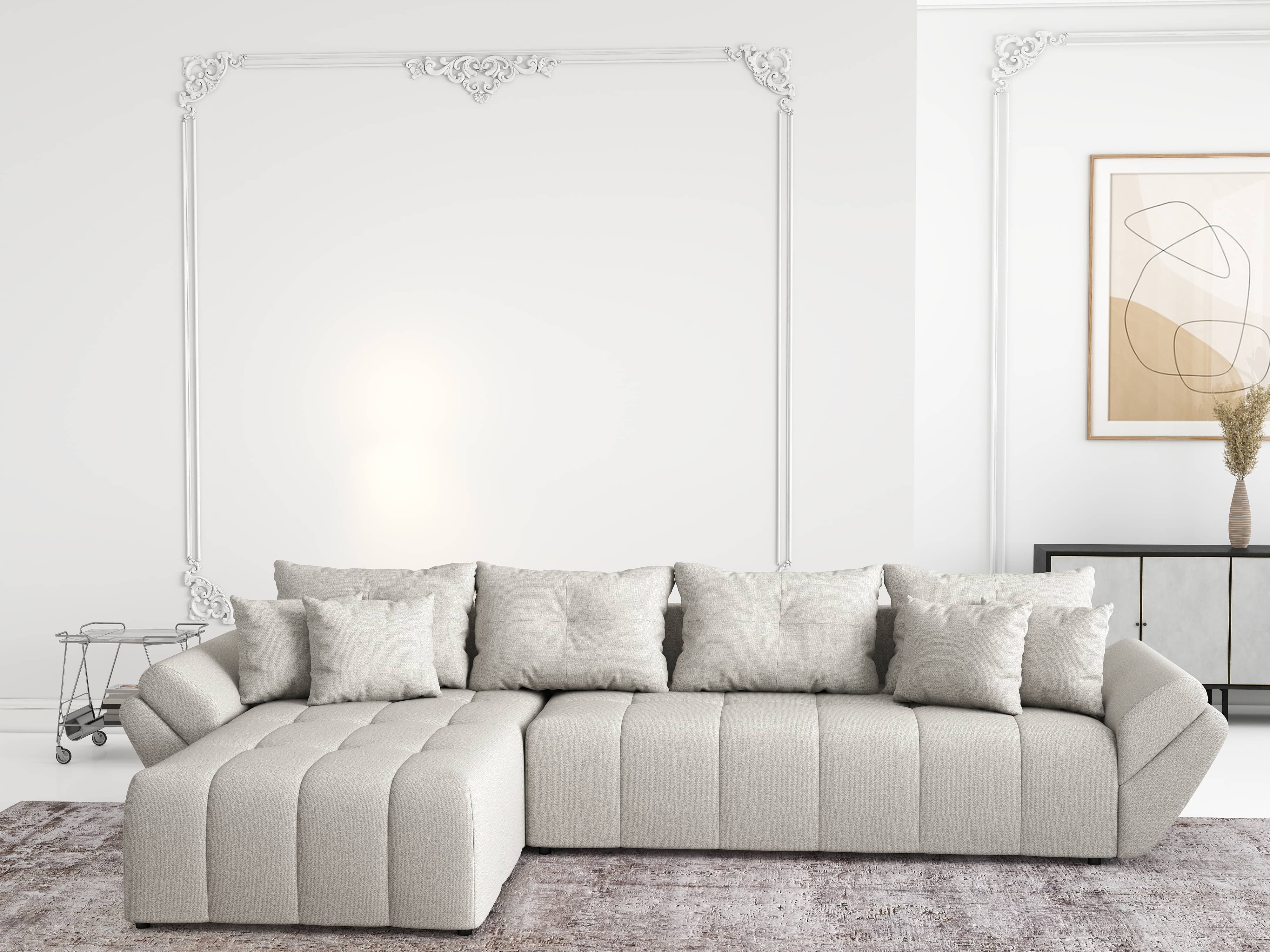 Colțar extensibil dumonde cu ladă de depozitare si sezut confortabil din spuma HR, Berlin XL Enjoy Beige 350x185 cm Fabrica