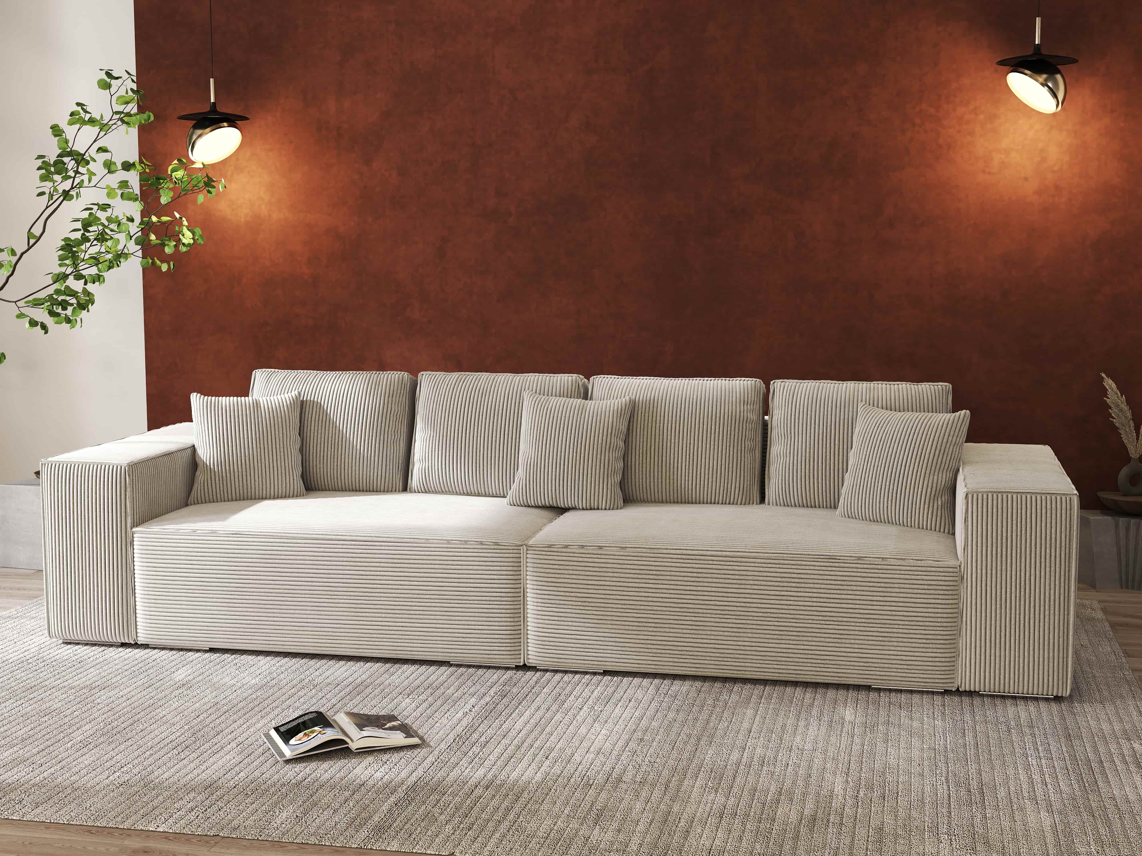 Canapea extensibilă dumonde cu ladă de depozitare si sezut confortabil din spuma HR, Dream Zoom Cream 310x100 cm Fabrica