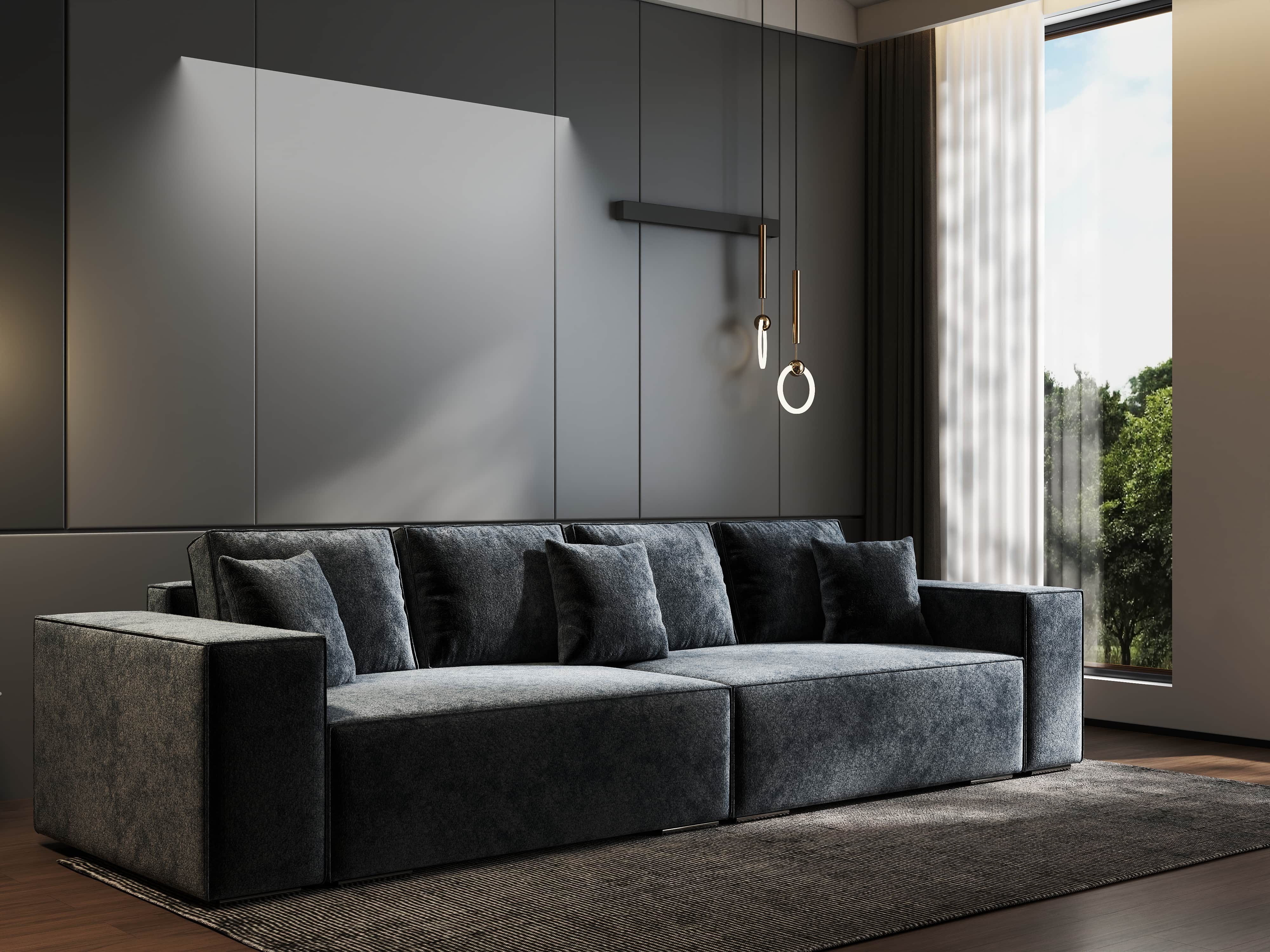 Canapea extensibilă dumonde cu ladă de depozitare si sezut confortabil din spuma HR, Dream Euphoria Grafit 310x100 cm Fabrica