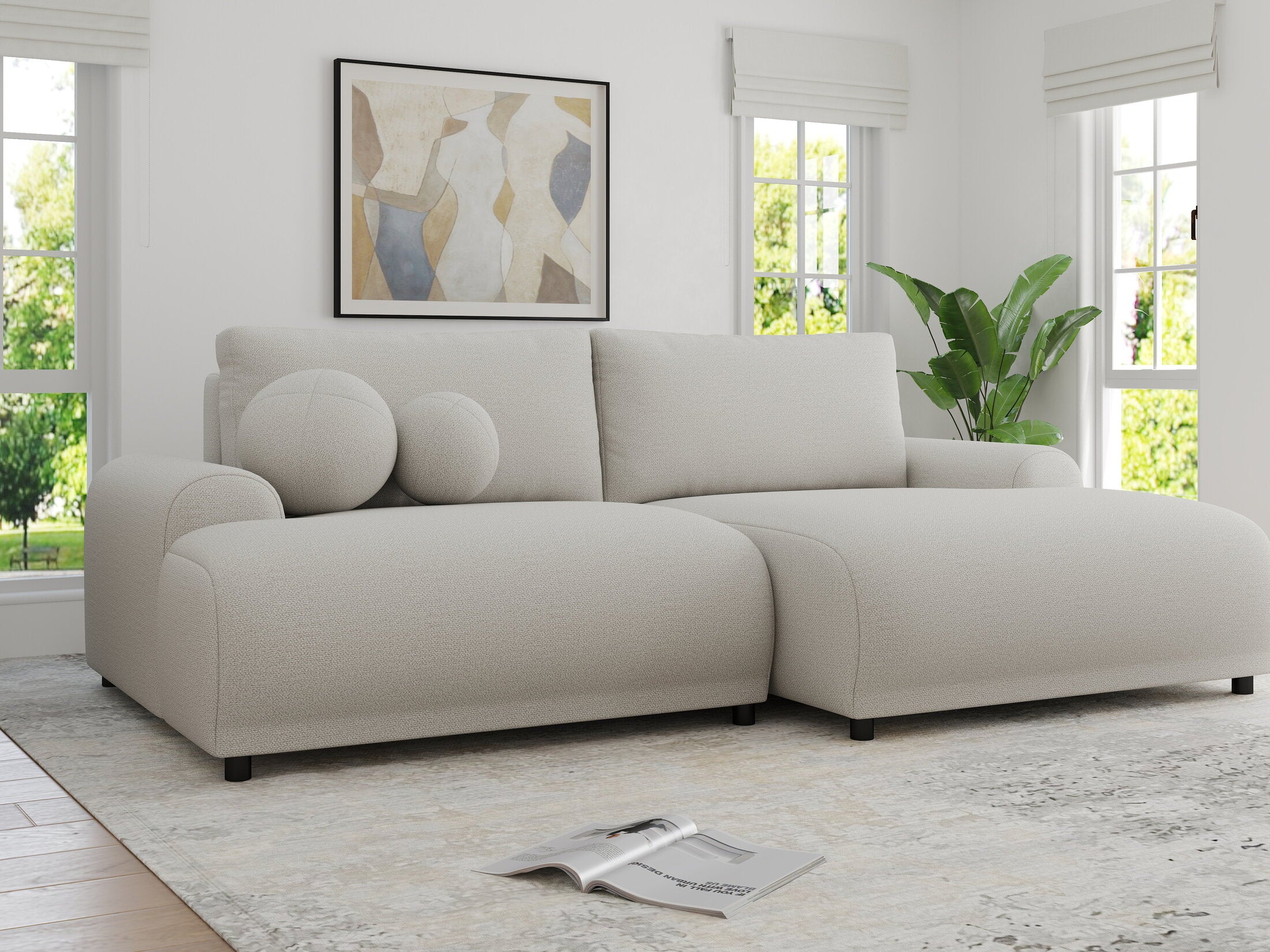 Colțar extensibil dumonde cu ladă de depozitare și șezut confortabil din spumă HR, Carlo Enjoy Bej 240x145 cm II