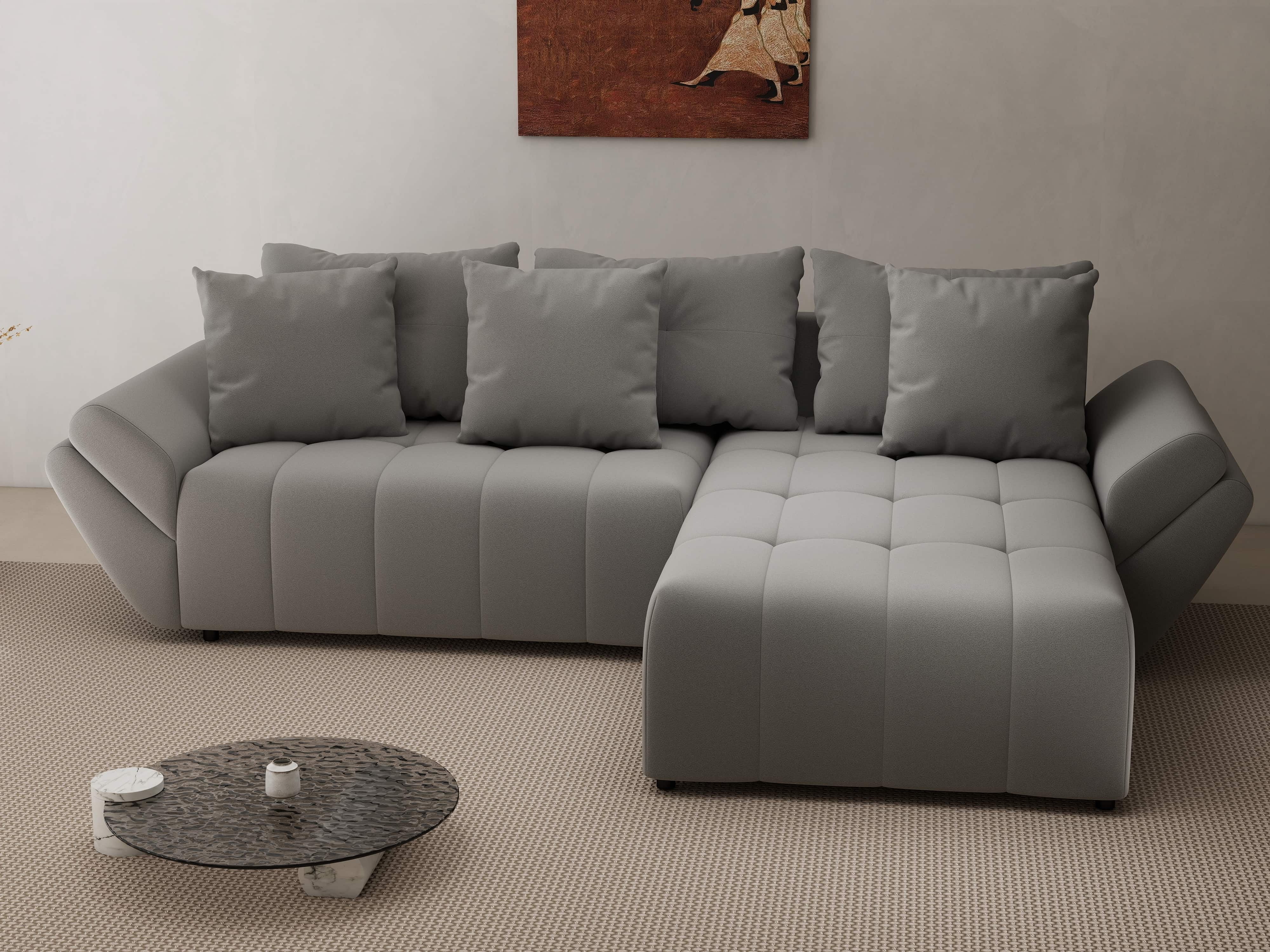 Colțar extensibil dumonde cu ladă de depozitare si sezut confortabil din spuma HR, Berlin Royal Gri 280x185 cm II Fabrica