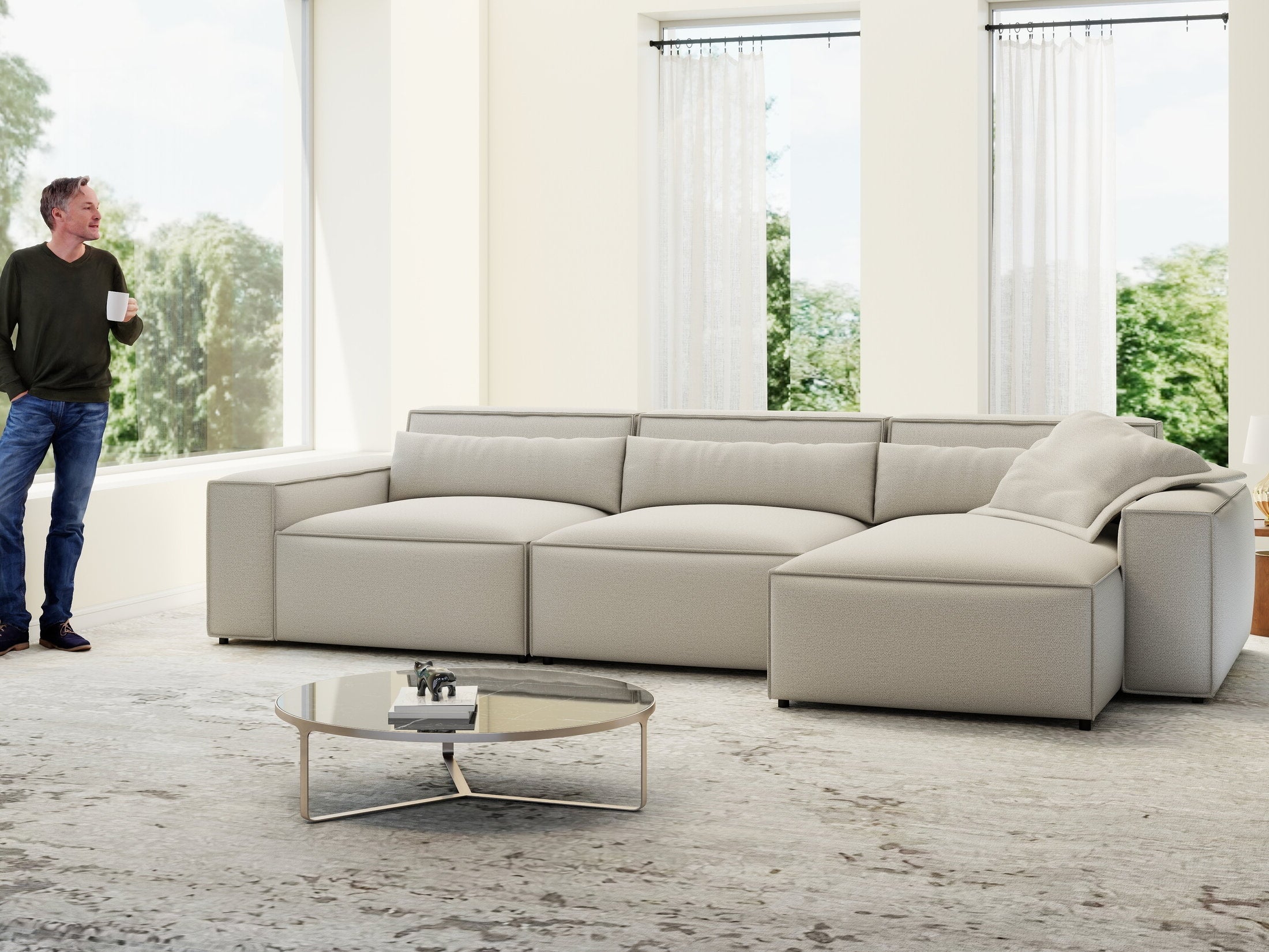 Colțar dumonde cu sezut confortabil din spuma HR, Marvelo XL Enjoy Bej 366x175 cm II