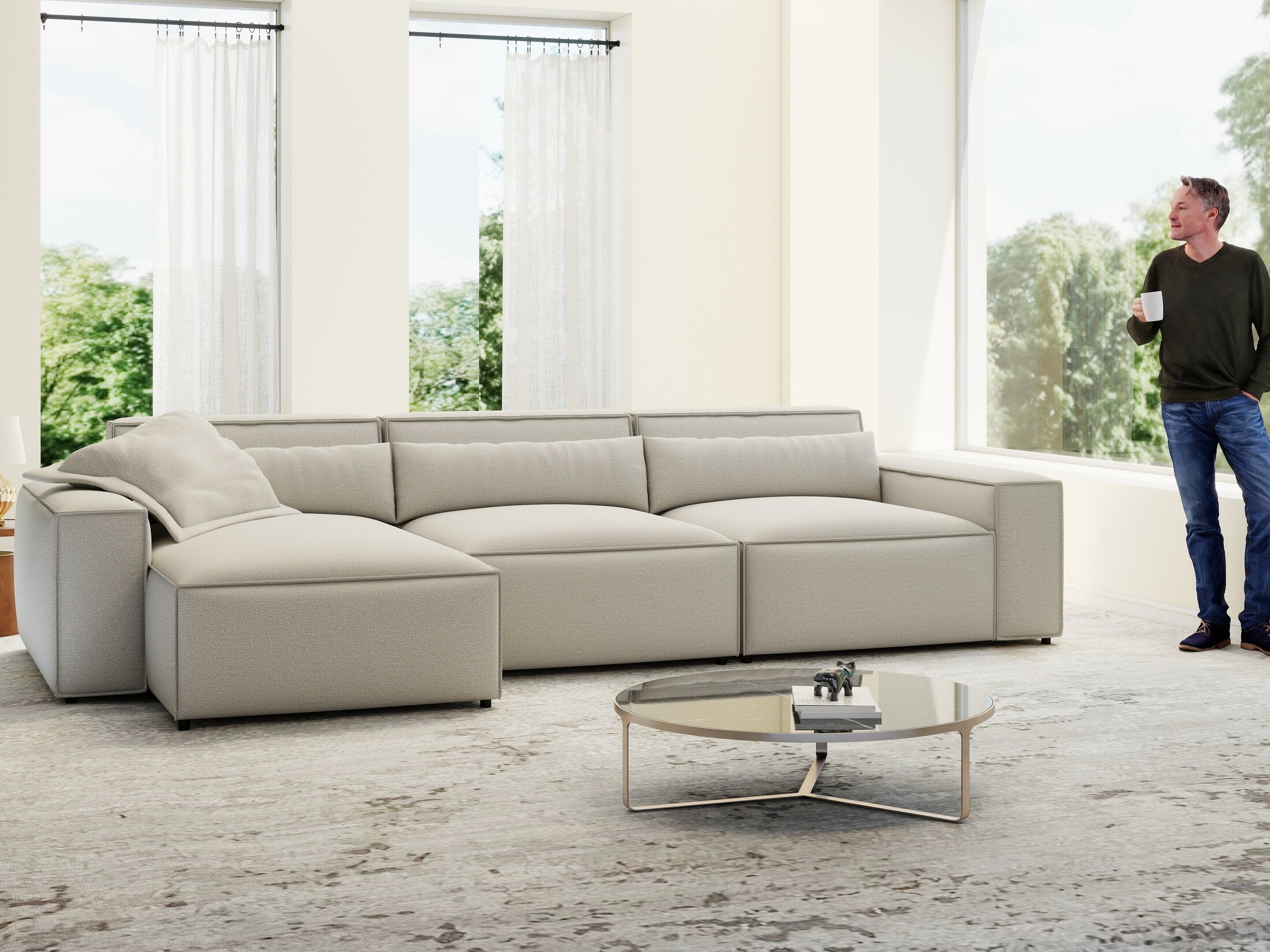 Colțar dumonde cu sezut confortabil din spuma HR, Marvelo XL Enjoy Bej 366x175 cm