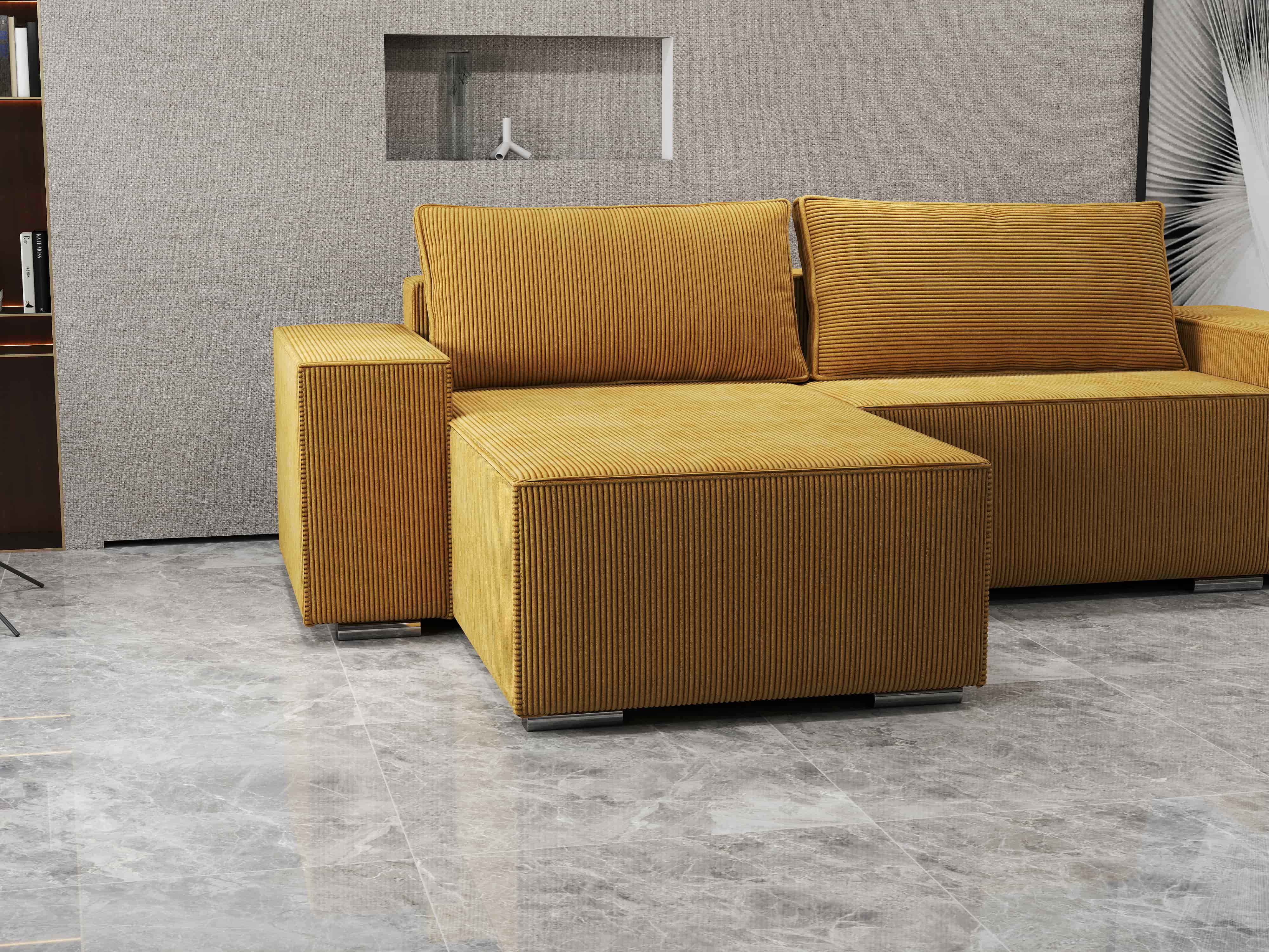 Colțar extensibil dumonde cu ladă de depozitare si sezut confortabil din spuma HR, Dream Zoom Mustar 290x185 cm Fabrica