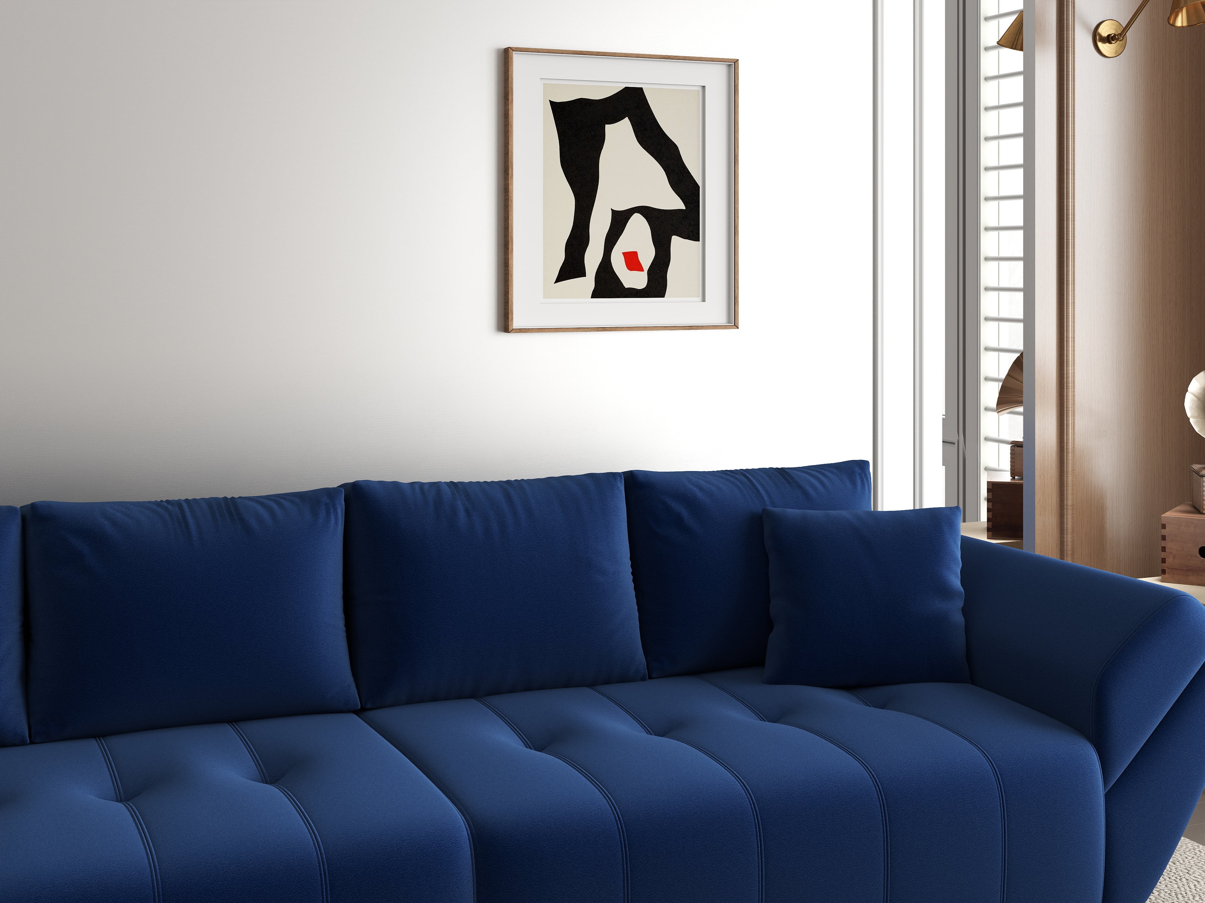 Canapea extensibilă dumonde cu ladă de depozitare si sezut confortabil din spuma HR, Berlin Royal Blue 300x100 cm Fabrica