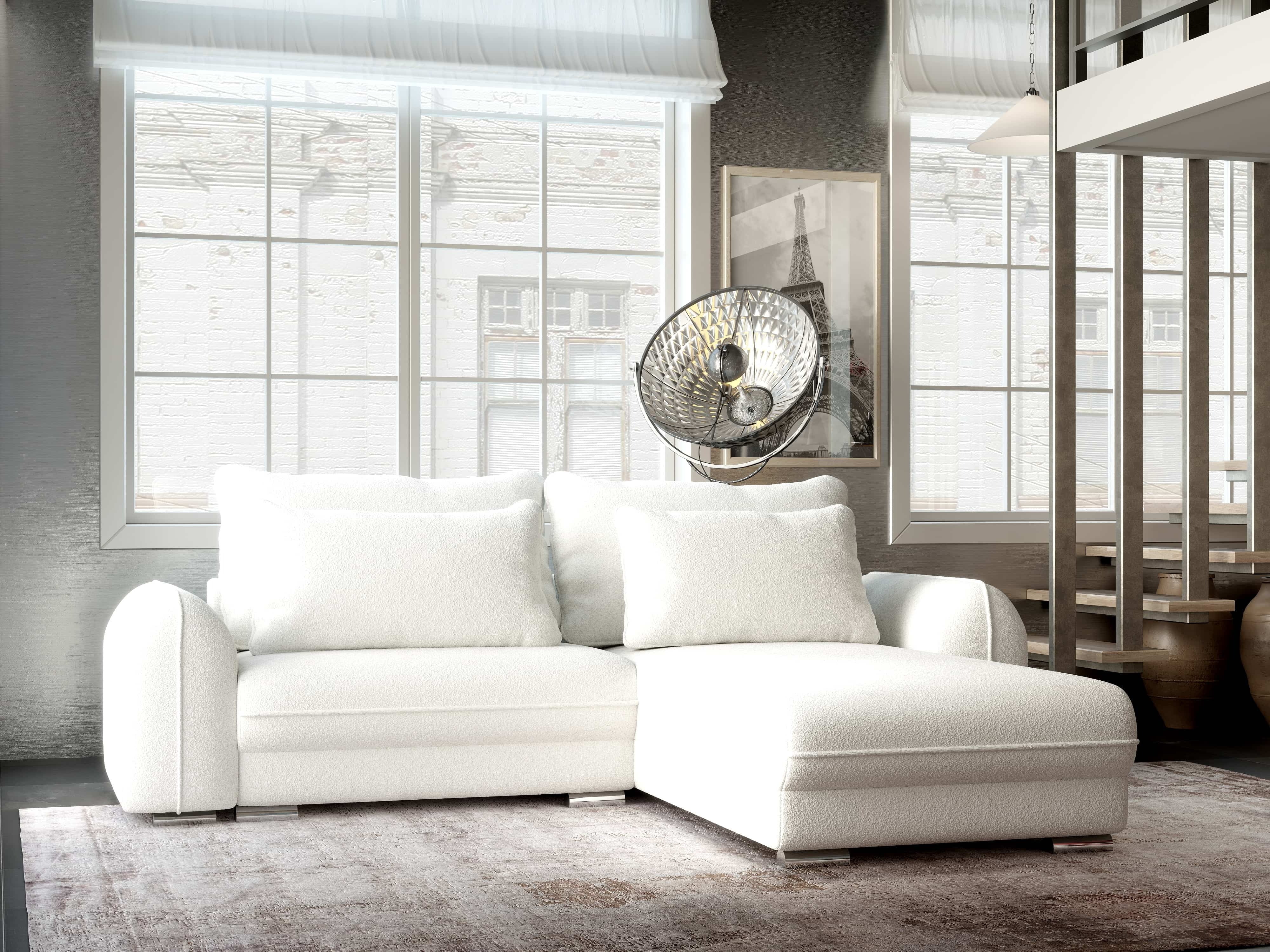 Colțar extensibil dumonde cu ladă de depozitare si sezut confortabil din spuma HR, Denver Euphoria Ivory 275x185 cm II Fabrica