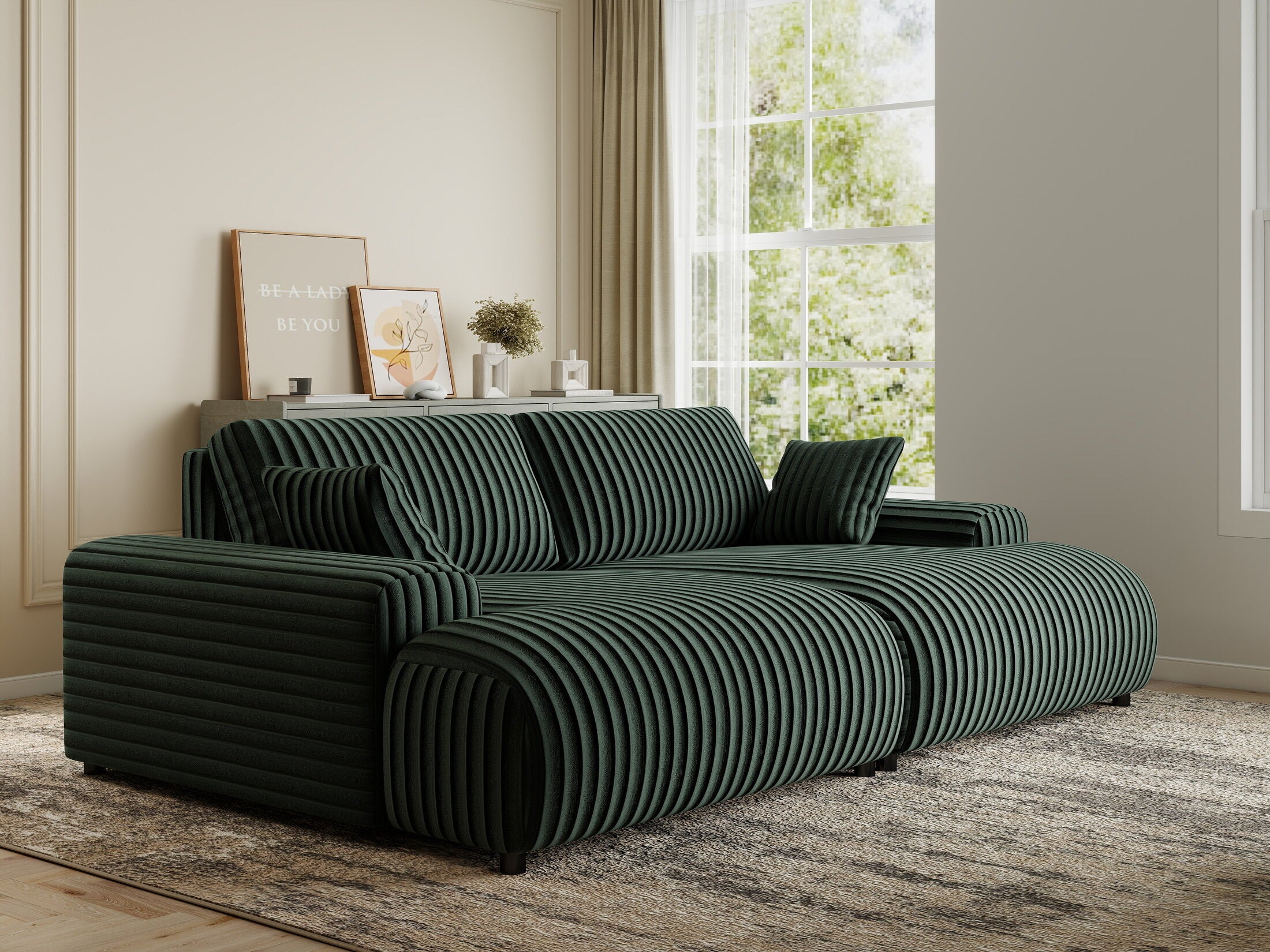 Canapea dumonde cu sezut confortabil din spuma HR, Hudson Ambience Verde 237x144 cm