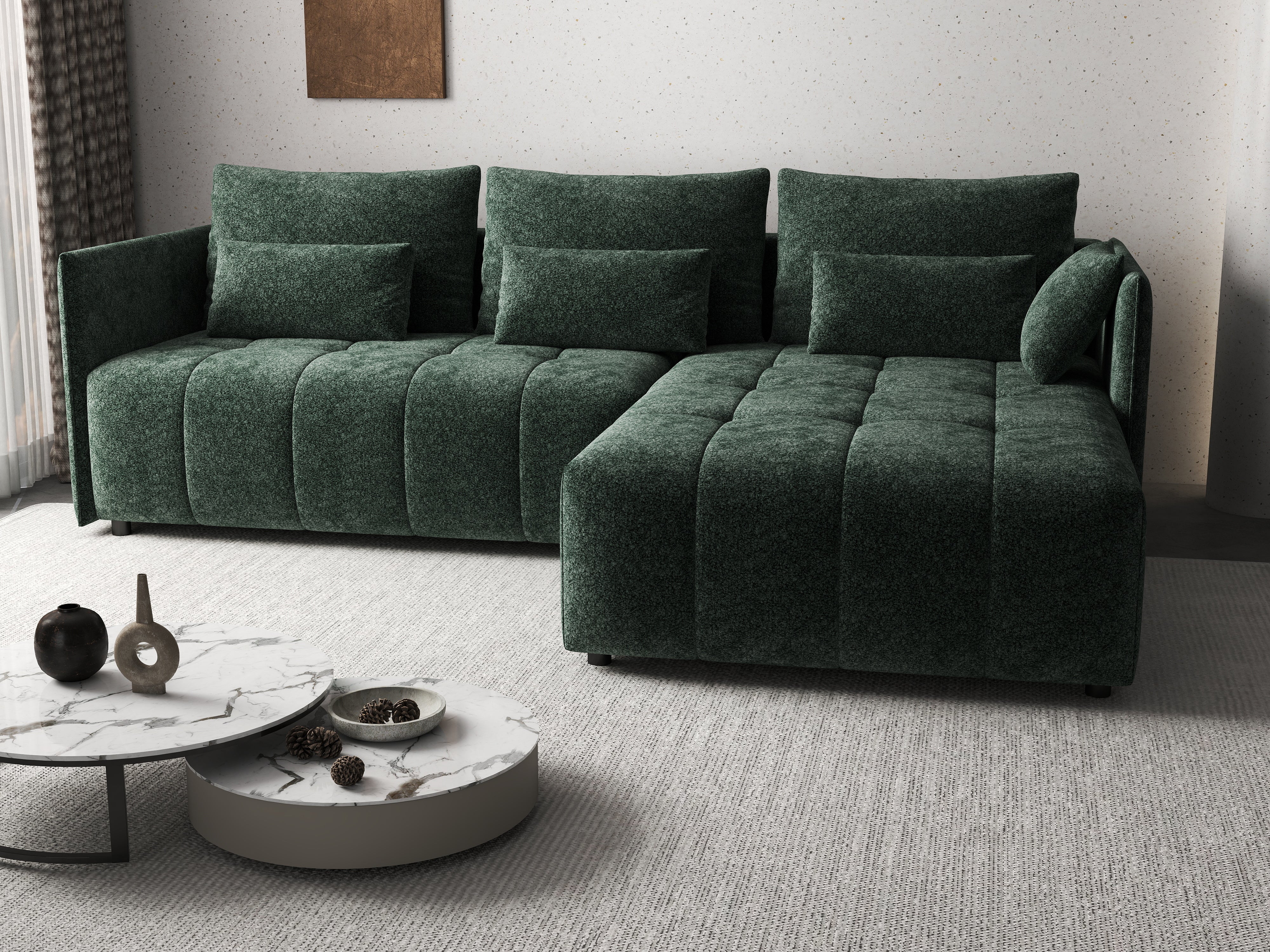 Colțar extensibil dumonde cu ladă de depozitare si sezut confortabil din spuma HR, Malta Euphoria Green 235x185 cm Fabrica