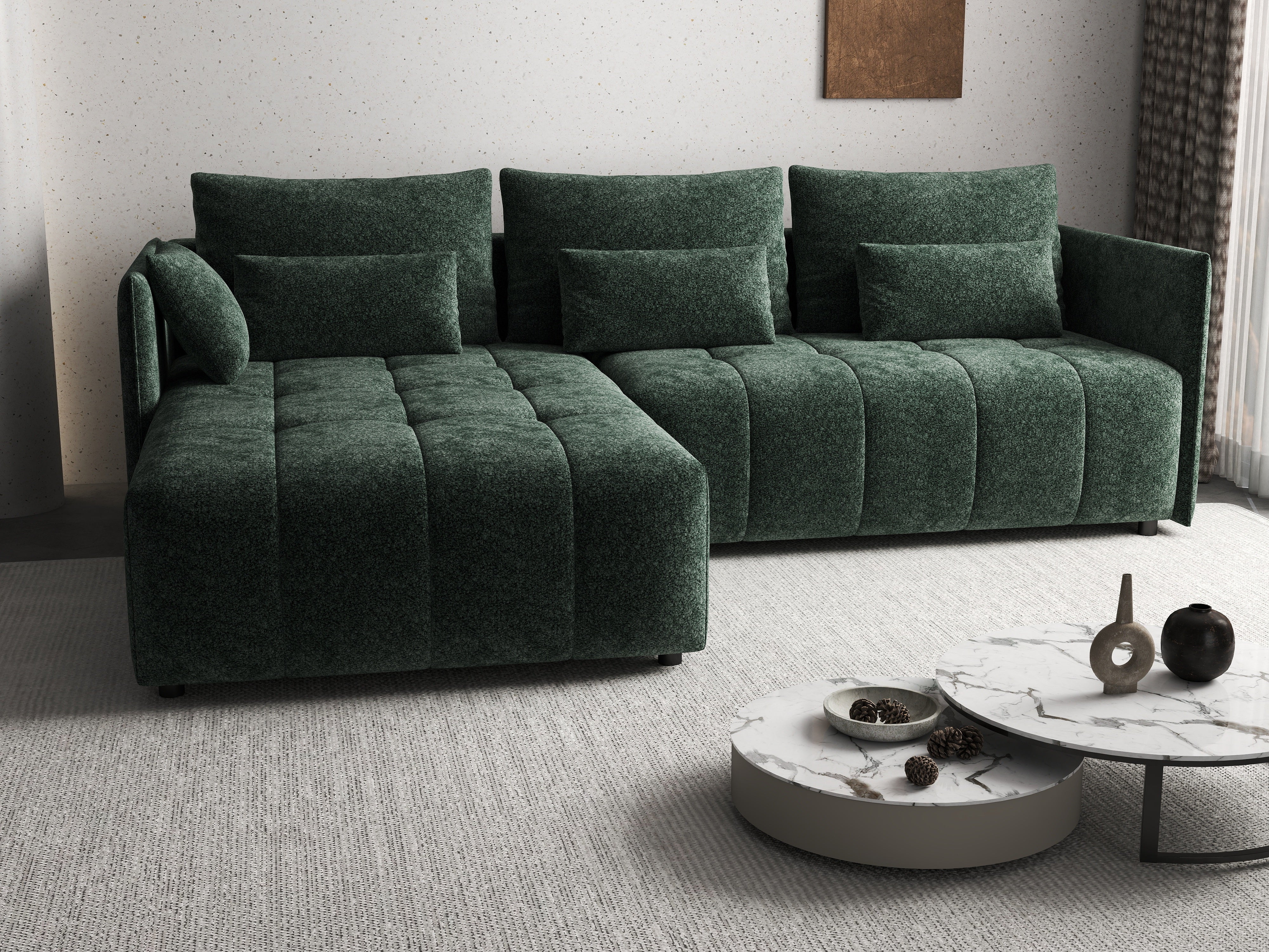 Colțar extensibil dumonde cu ladă de depozitare si sezut confortabil din spuma HR, Malta Euphoria Green II 235x185 cm Fabrica