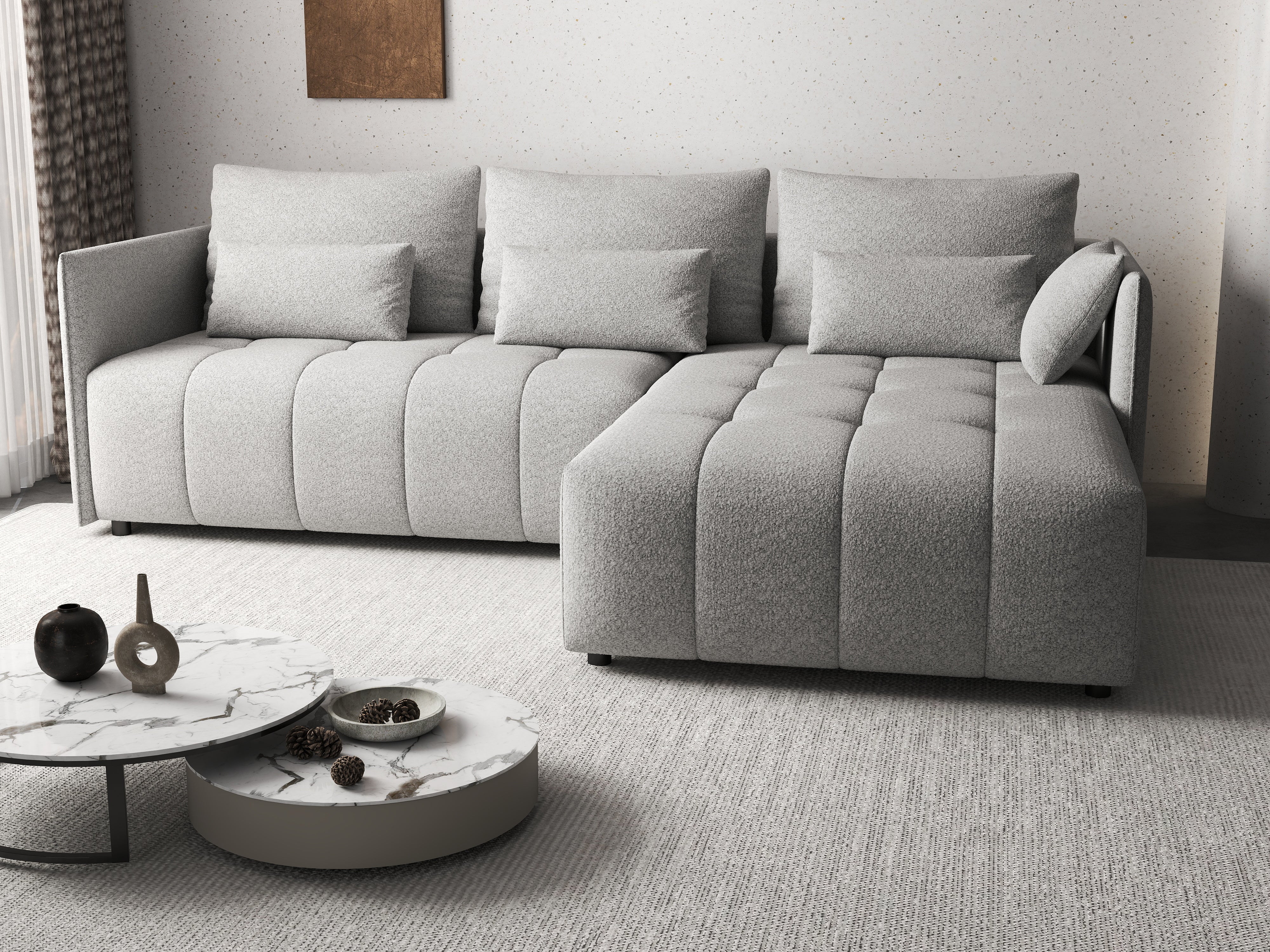 Colțar extensibil dumonde cu ladă de depozitare si sezut confortabil din spuma HR, Malta Euphoria Dove 235x185 cm Fabrica