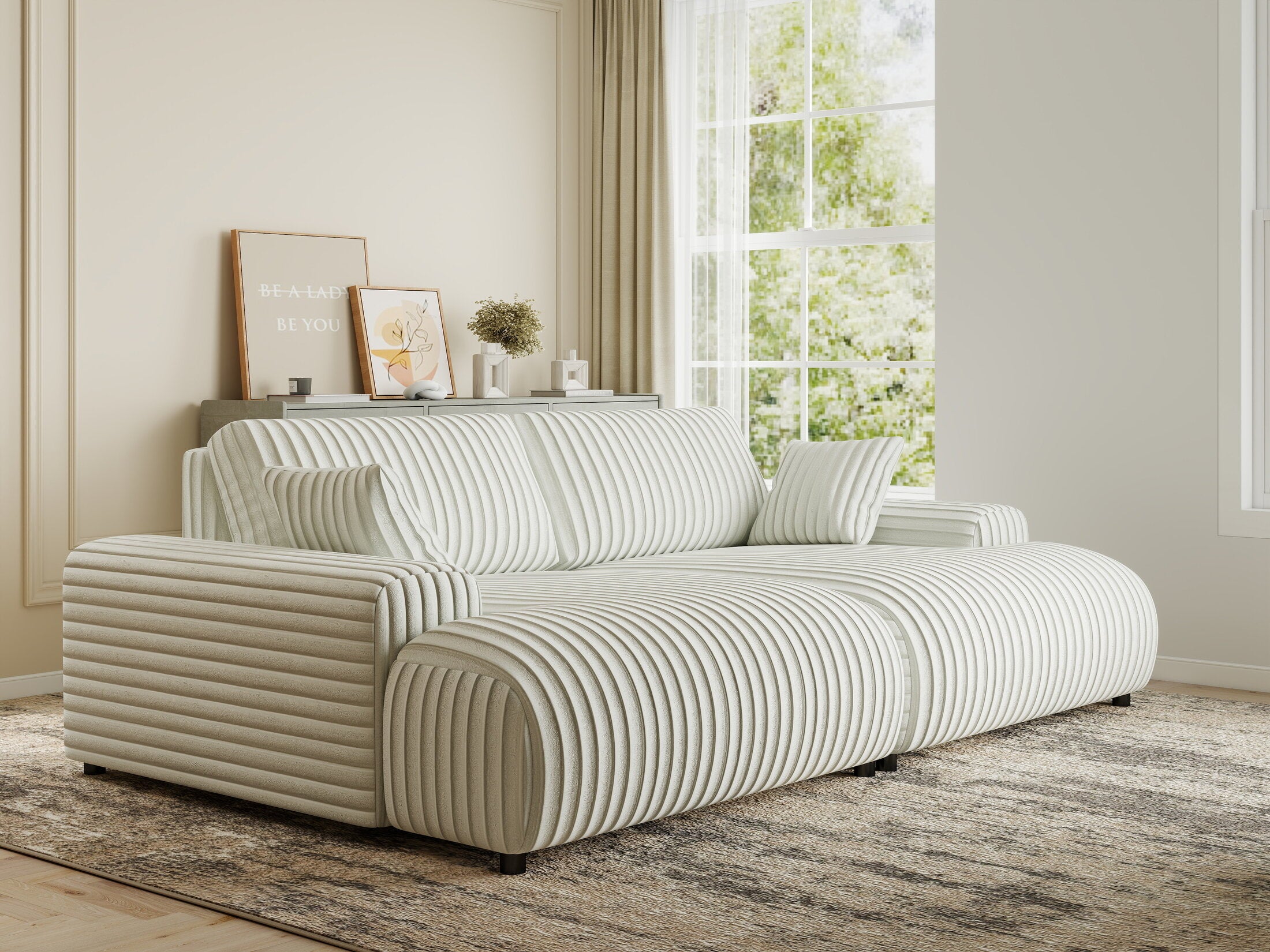 Canapea dumonde cu sezut confortabil din spuma HR, Hudson Ambience Alb 237x144 cm