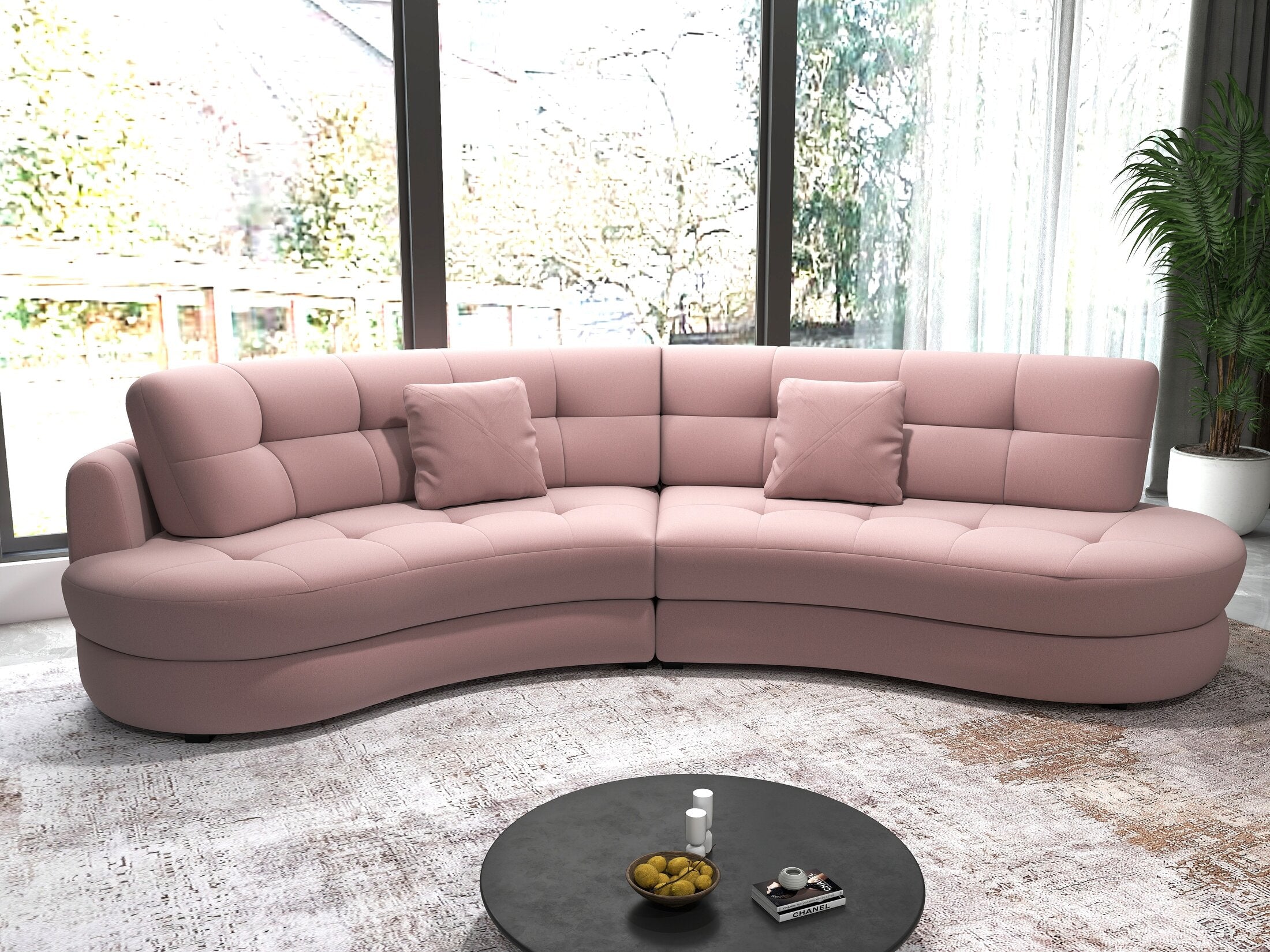 Canapea semirotunda dumonde cu șezut confortabil din spumă HR, Roma Royal Roz 300x160 cm