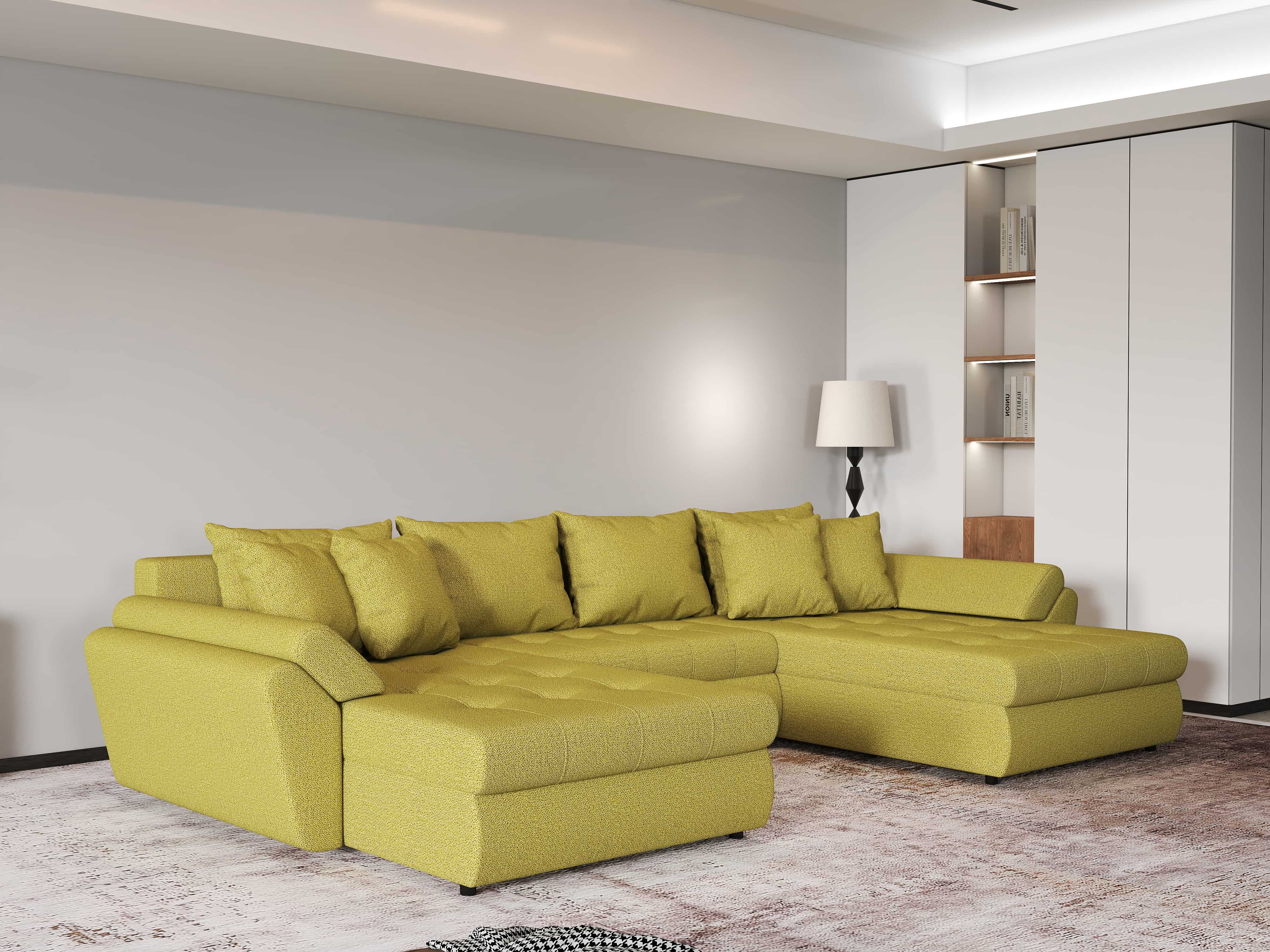 Colțar extensibil dumonde cu ladă de depozitare si sezut confortabil din spuma HR, Loana U Green Lux 355x185 cm Fabrica