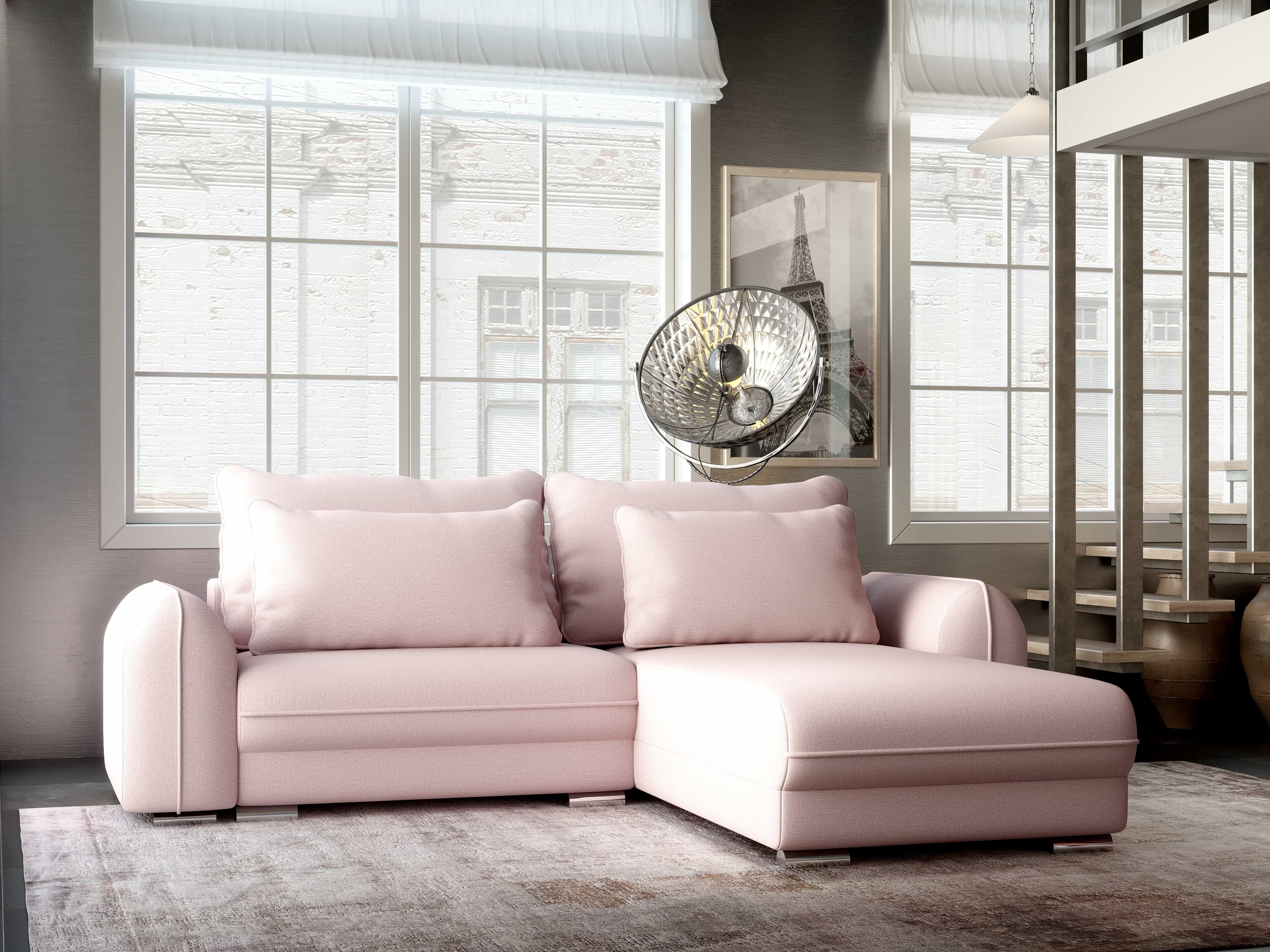 Colțar extensibil dumonde cu ladă de depozitare si sezut confortabil din spuma HR, Denver Enjoy Flamingo 275x185 cm II Fabrica