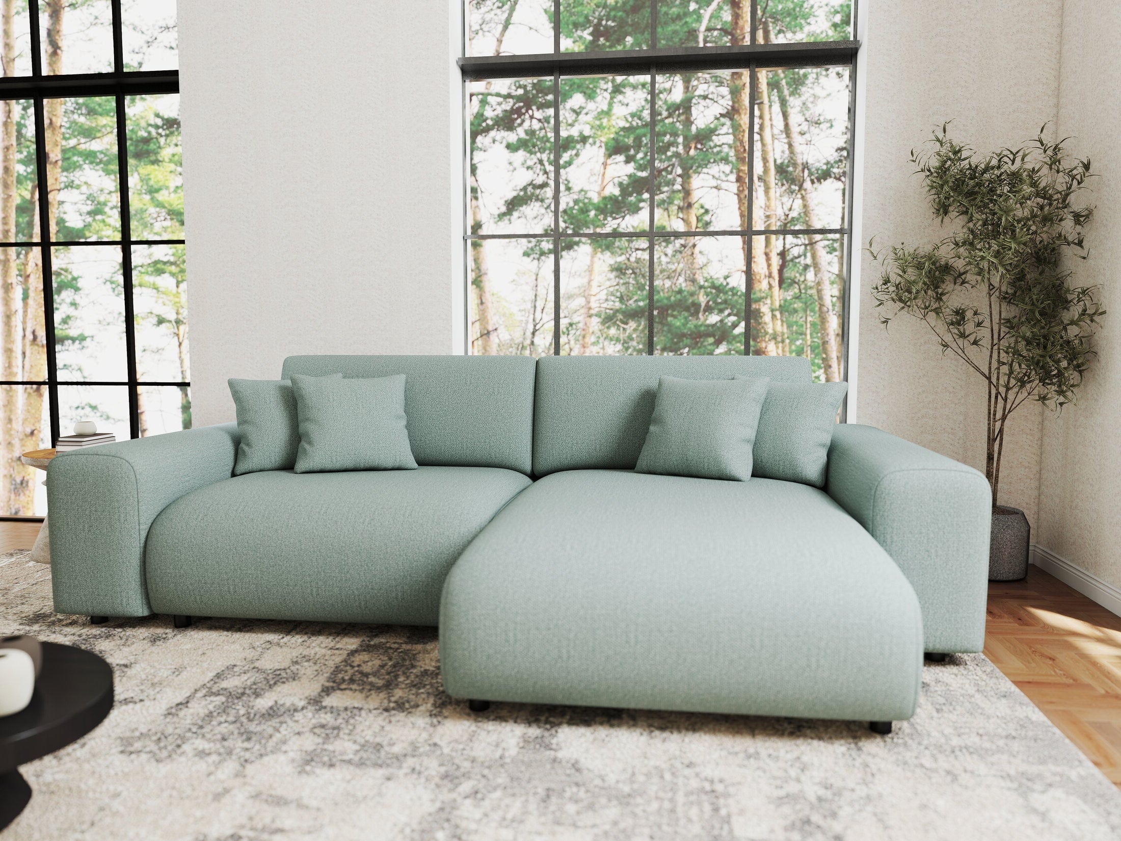 Colțar extensibil dumonde cu ladă de depozitare si sezut confortabil din spuma HR, Sarina Enjoy Verde Mint 255x168 cm II