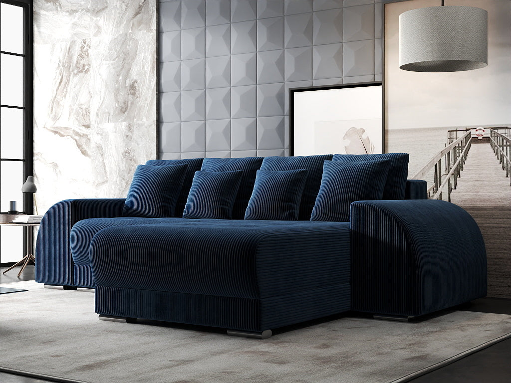 Colțar extensibil dumonde cu ladă de depozitare si sezut confortabil din spuma HR, Verona Zoom Albastru II 290x185 cm Fabrica