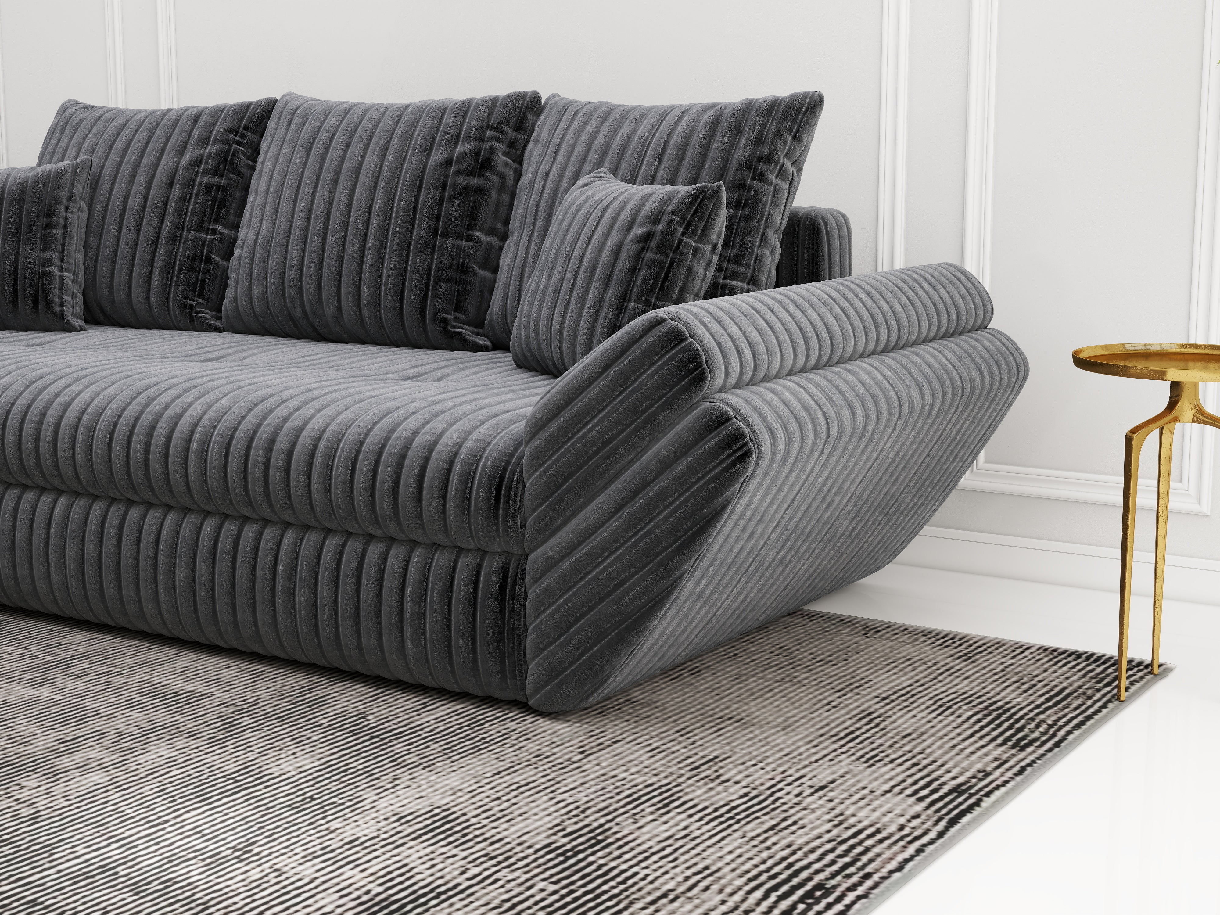 Canapea extensibilă dumonde cu ladă de depozitare si sezut confortabil din spuma HR, Loana Ambience Grey 250x100 cm Fabrica