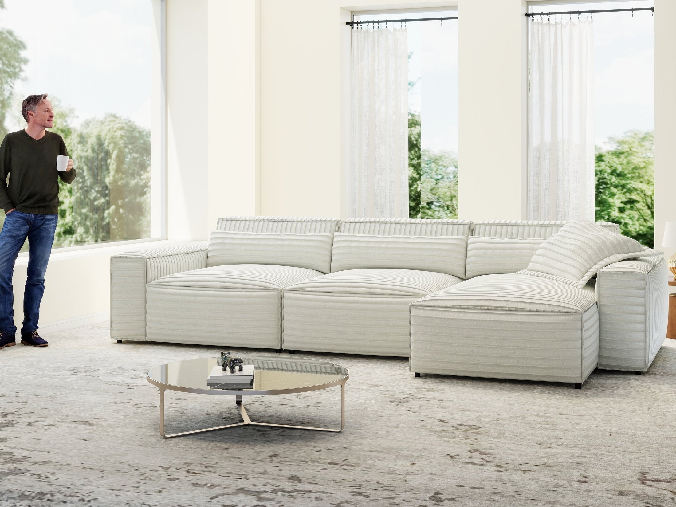 Colțar dumonde cu sezut confortabil din spuma HR, Marvelo XL Ambience Alb 366x175 cm II