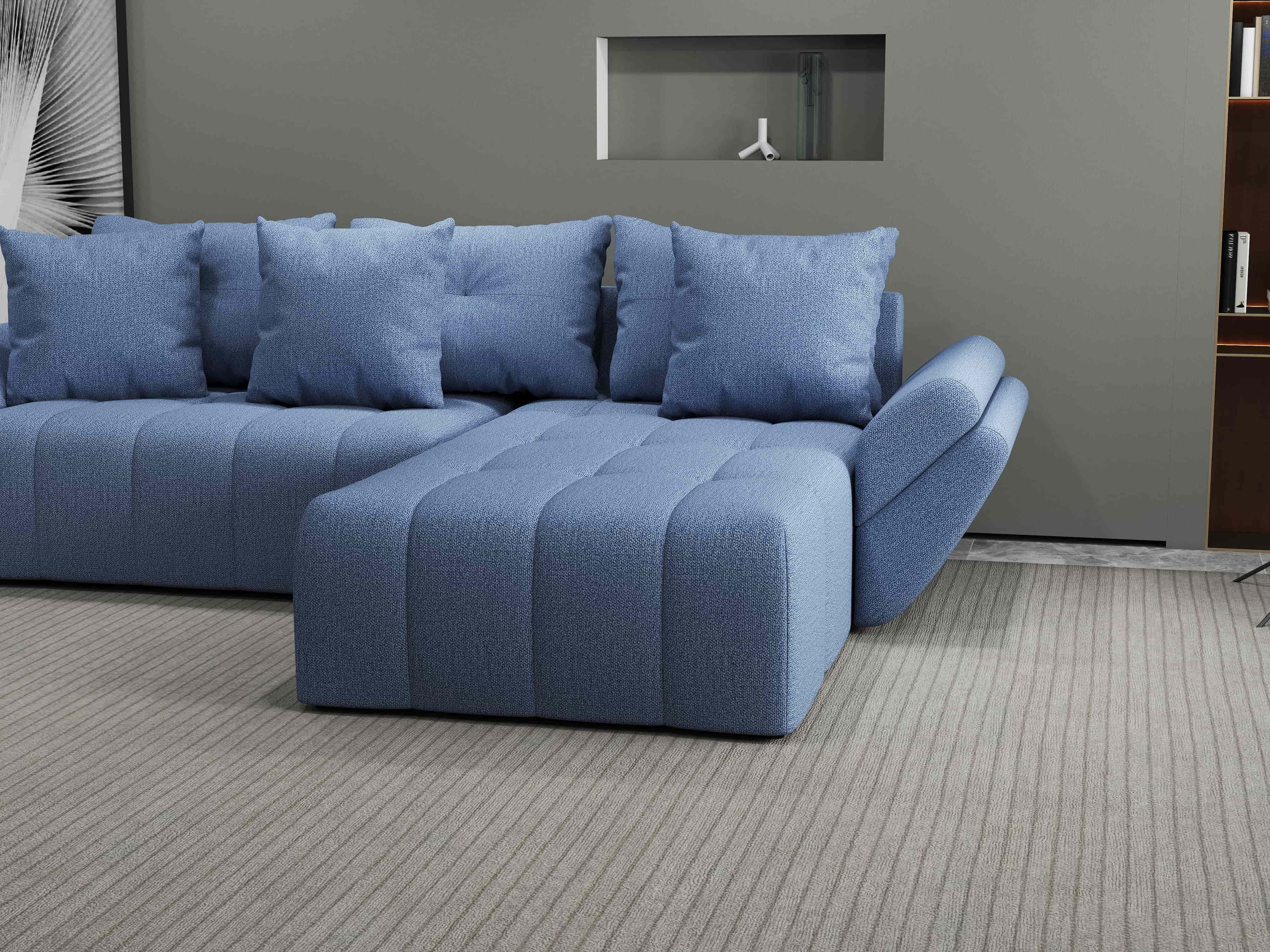 Colțar extensibil dumonde cu ladă de depozitare si sezut confortabil din spuma HR, Berlin Enjoy Albastru 280x185 cm II Fabrica