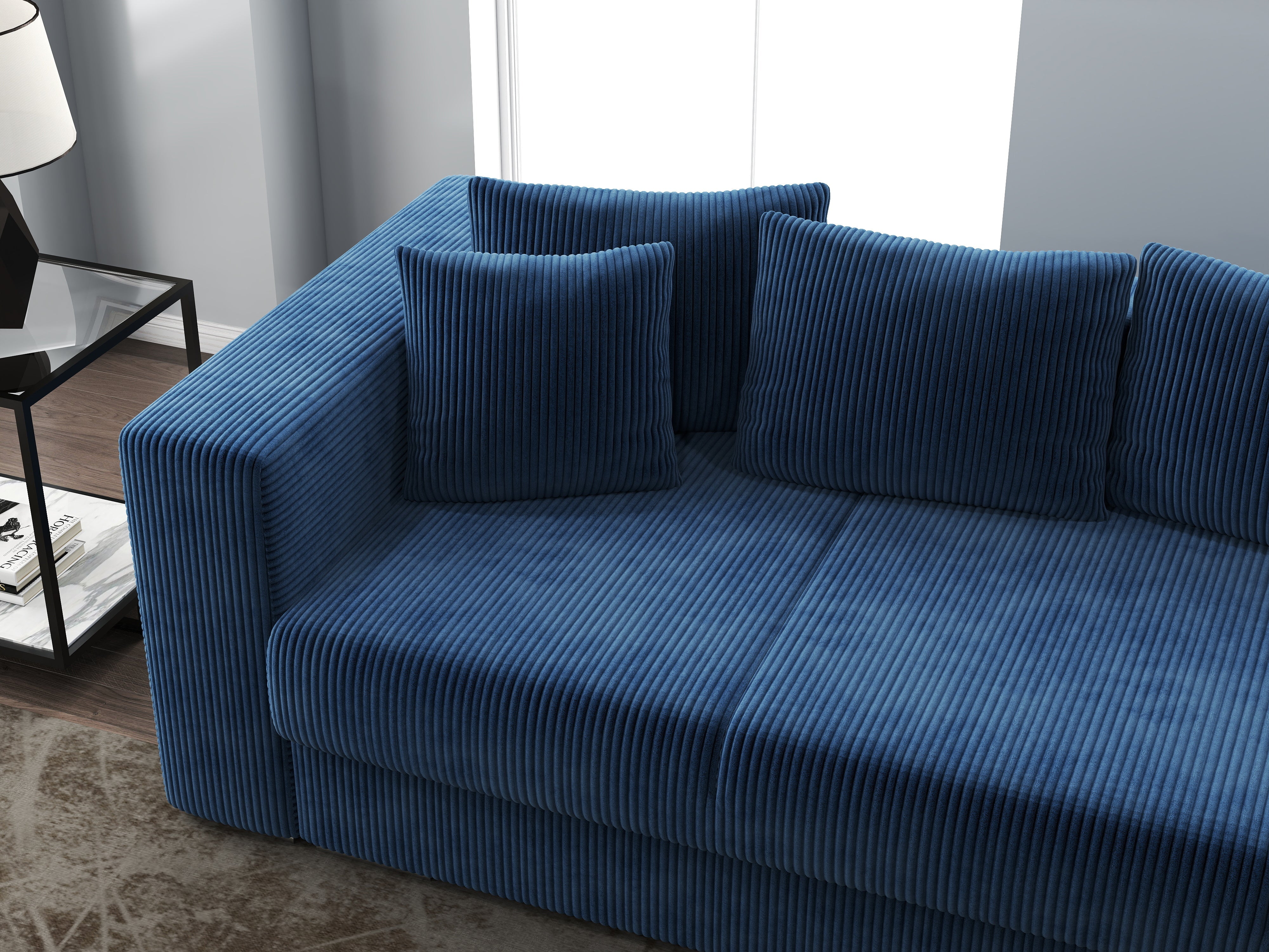Canapea extensibilă dumonde cu ladă de depozitare si sezut confortabil din spuma HR, Gloria Zoom Blue 240x100 cm Fabrica
