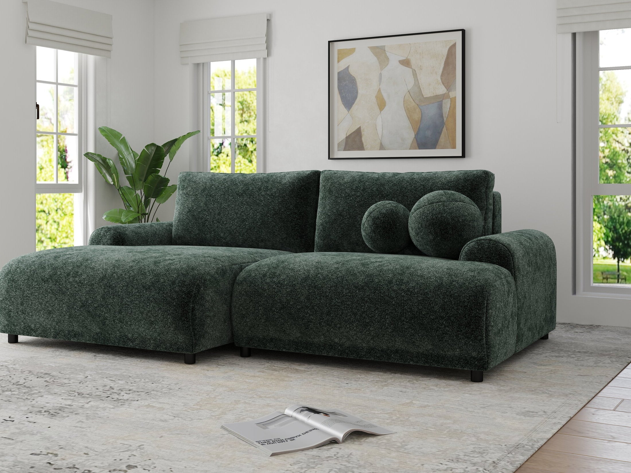 Colțar extensibil dumonde cu ladă de depozitare și șezut confortabil din spumă HR, Carlo Euphoria Verde 240x145 cm