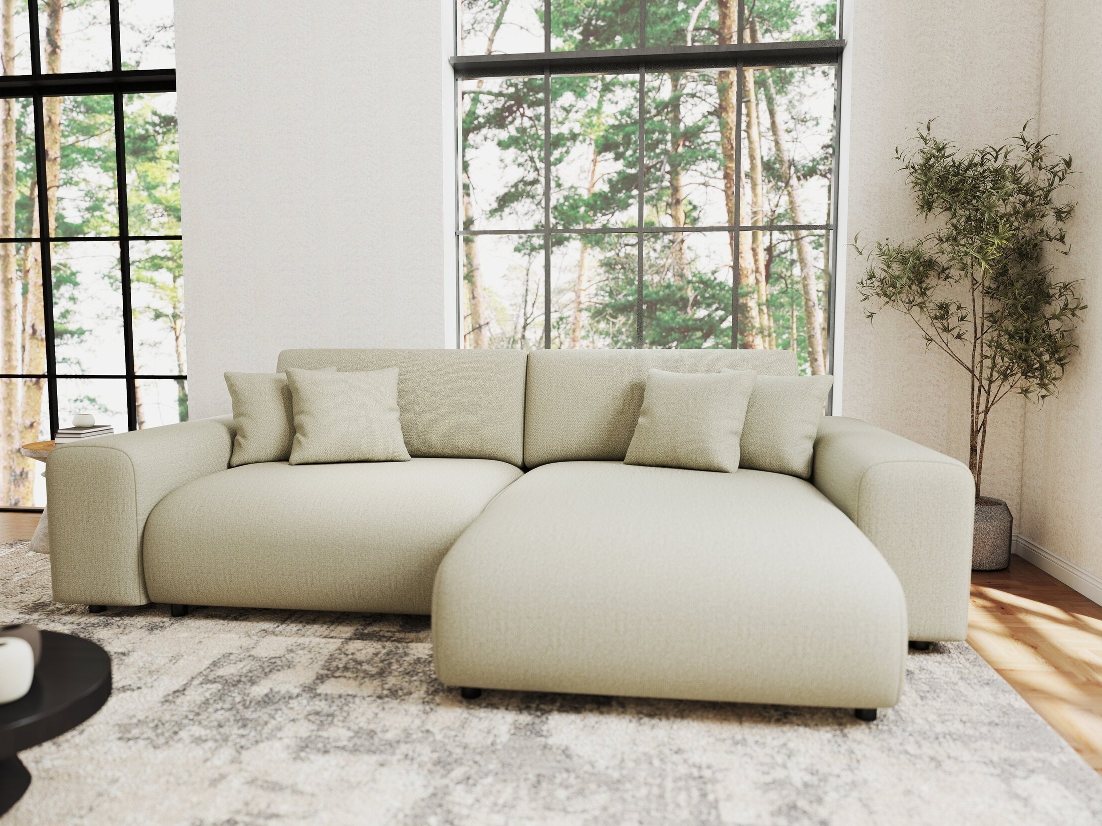 Colțar extensibil dumonde cu ladă de depozitare si sezut confortabil din spuma HR, Sarina Enjoy Bej 255x168 cm II