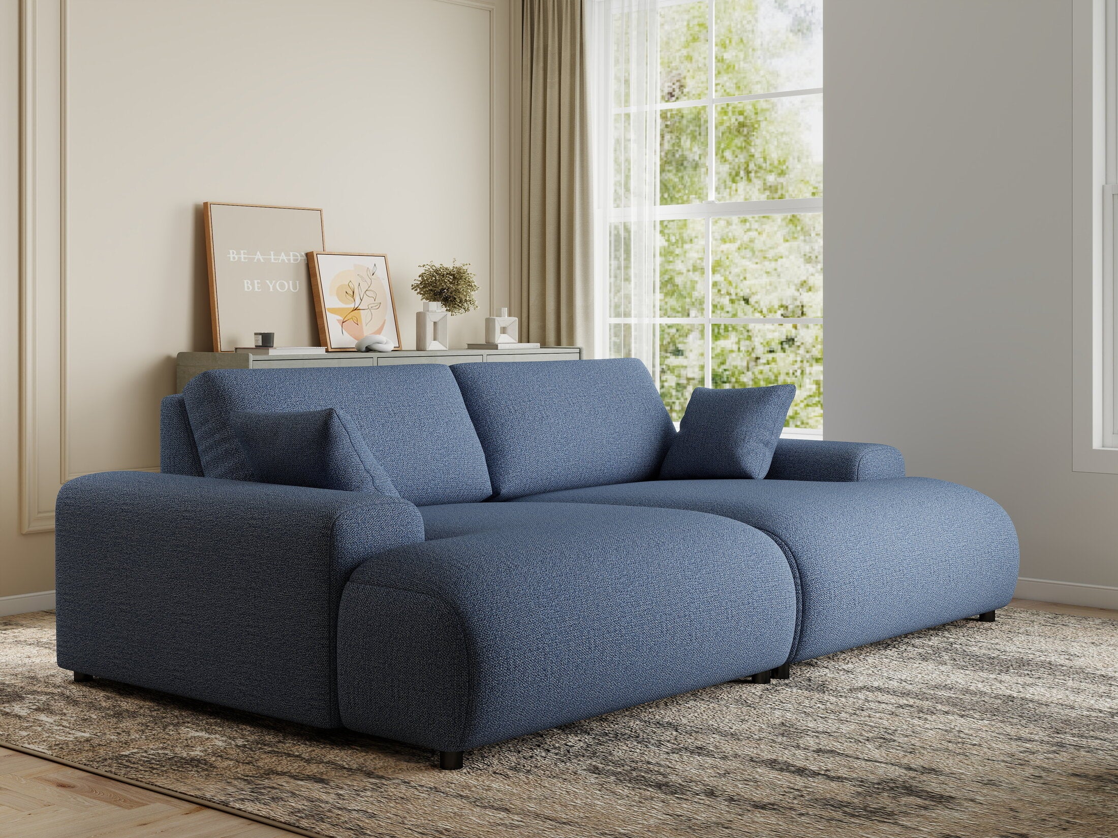 Canapea dumonde cu sezut confortabil din spuma HR, Hudson Enjoy Albastru 237x144 cm