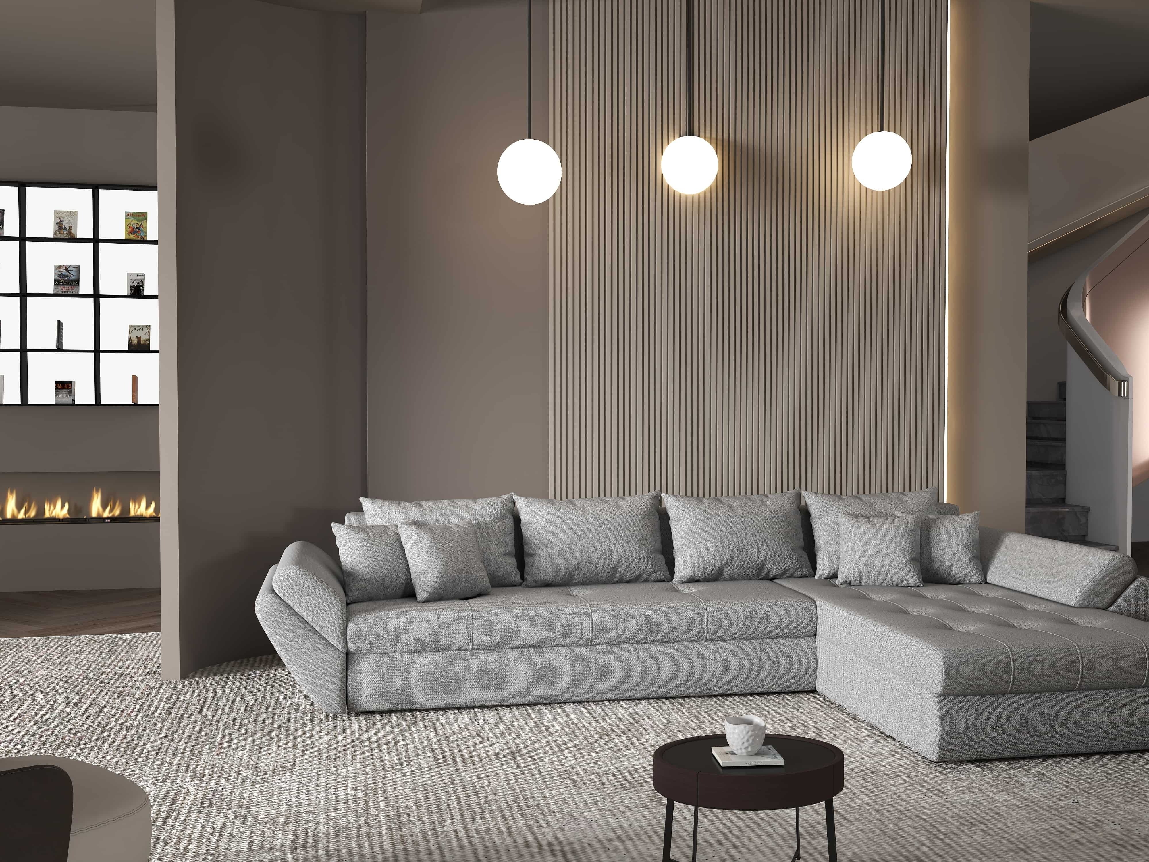 Colțar extensibil dumonde cu ladă de depozitare si sezut confortabil din spuma HR, Loana XL Enjoy Gri II 335x185 cm Fabrica