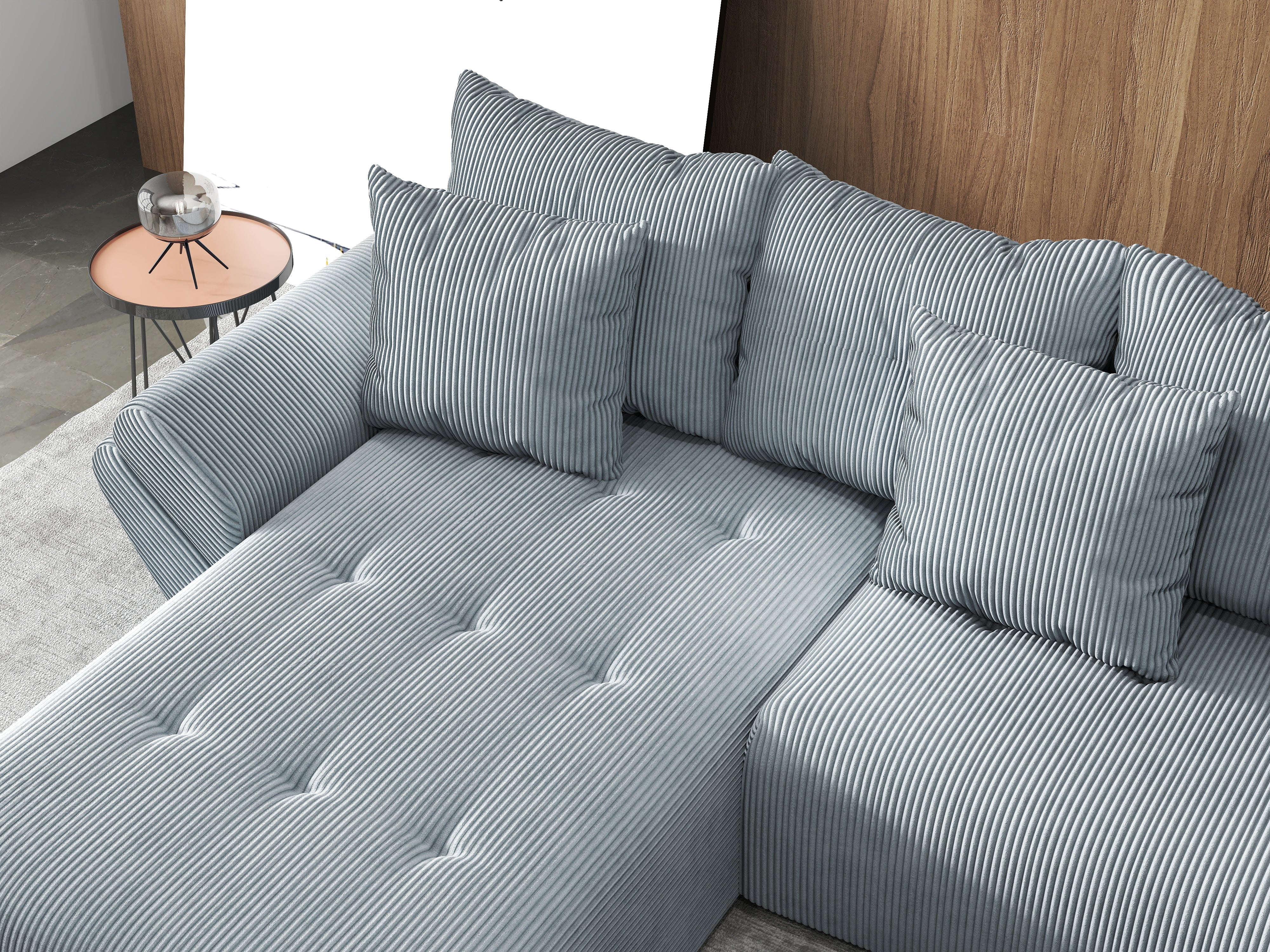 Colțar extensibil dumonde cu ladă de depozitare si sezut confortabil din spuma HR, Berlin U Zoom GREY 380x180 cm Fabrica