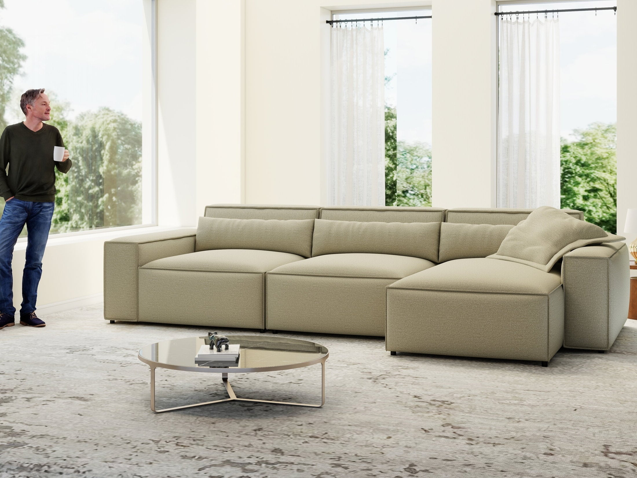 Colțar dumonde cu sezut confortabil din spuma HR, Marvelo XL Enjoy Bej 366x175 cm II