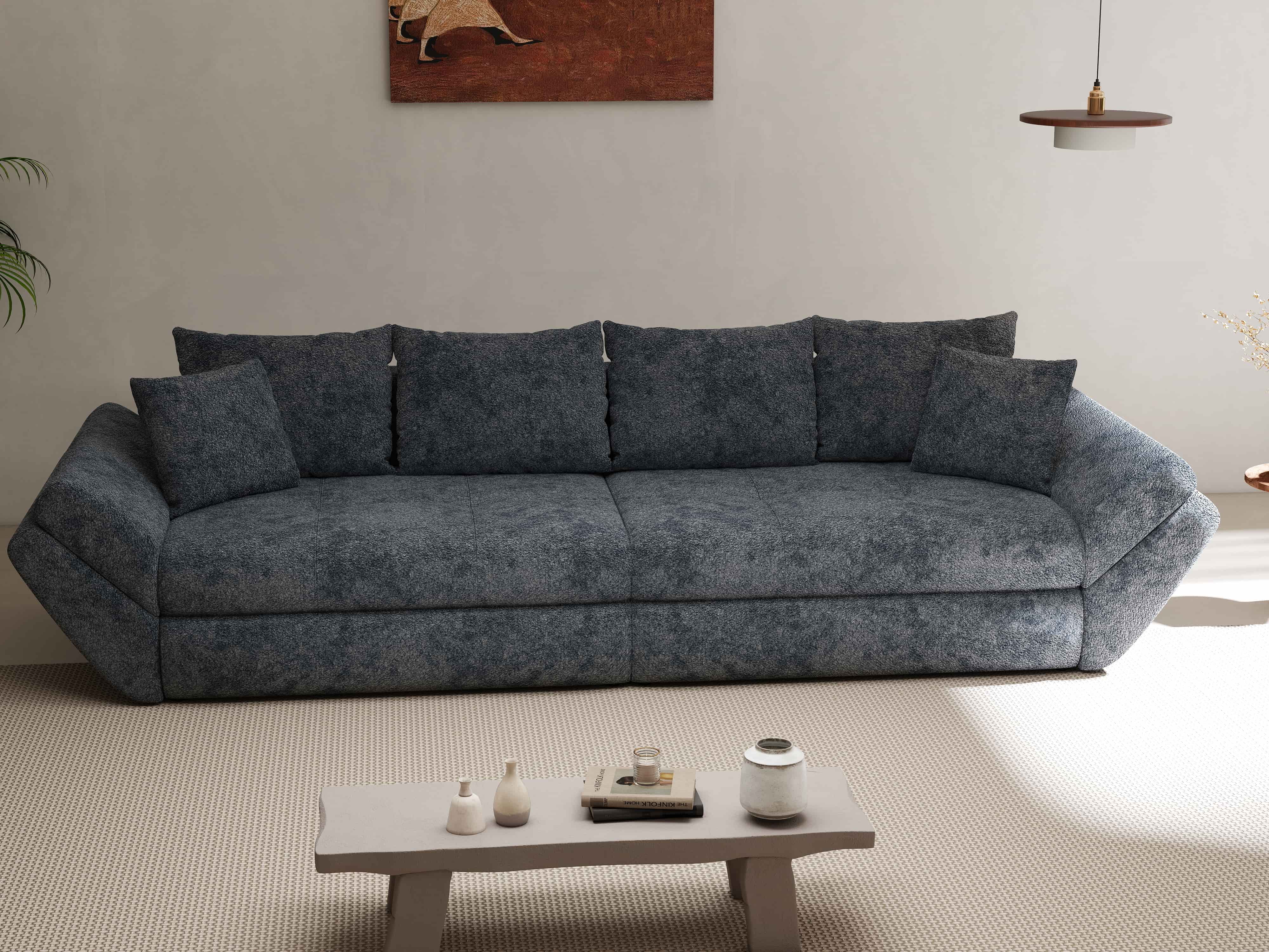 Canapea extensibilă dumonde cu ladă de depozitare si sezut confortabil din spuma HR, Loana Euphoria Grafit 300x100 cm Fabrica