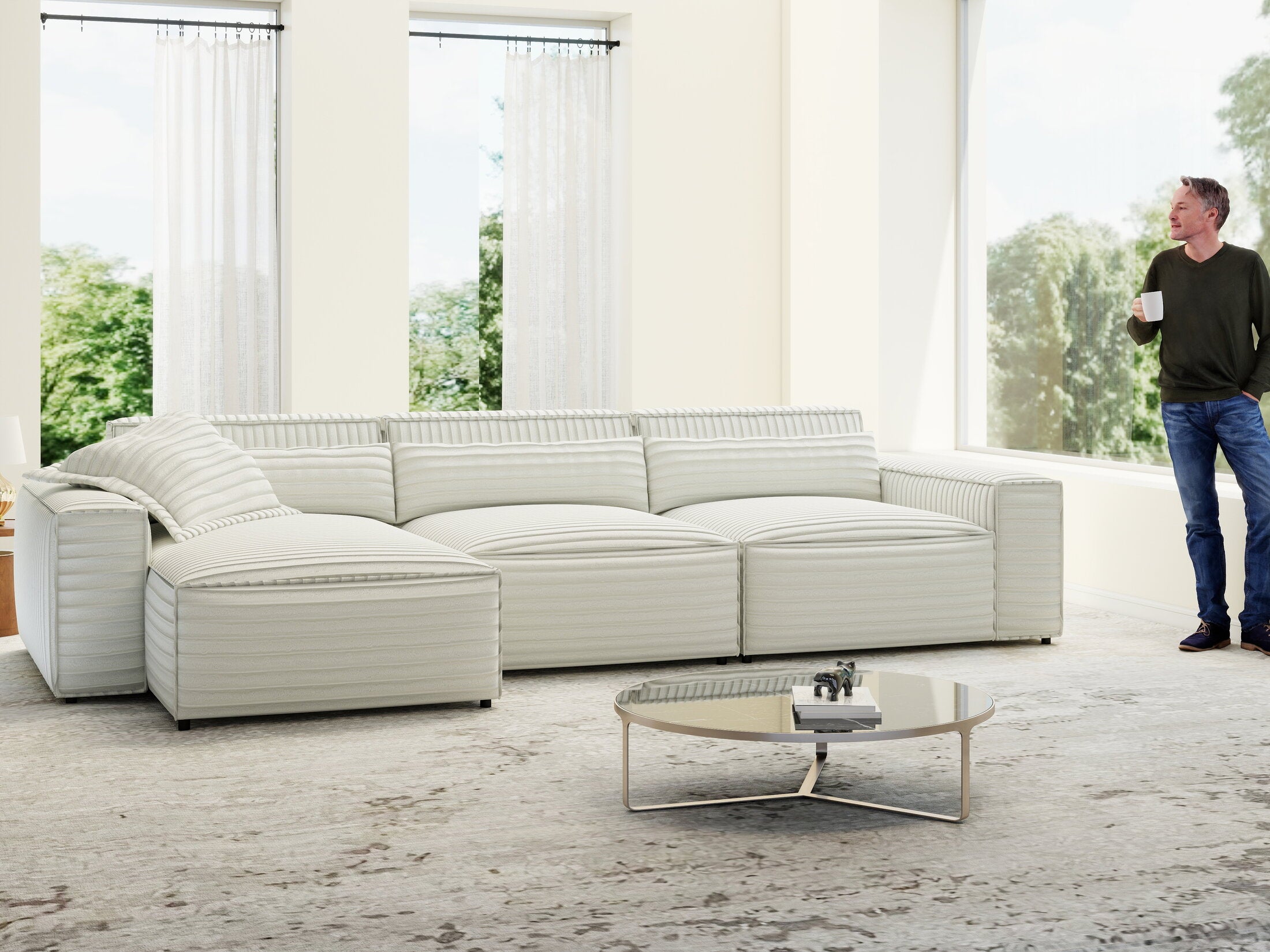 Colțar dumonde cu sezut confortabil din spuma HR, Marvelo XL Ambience Alb 366x175 cm