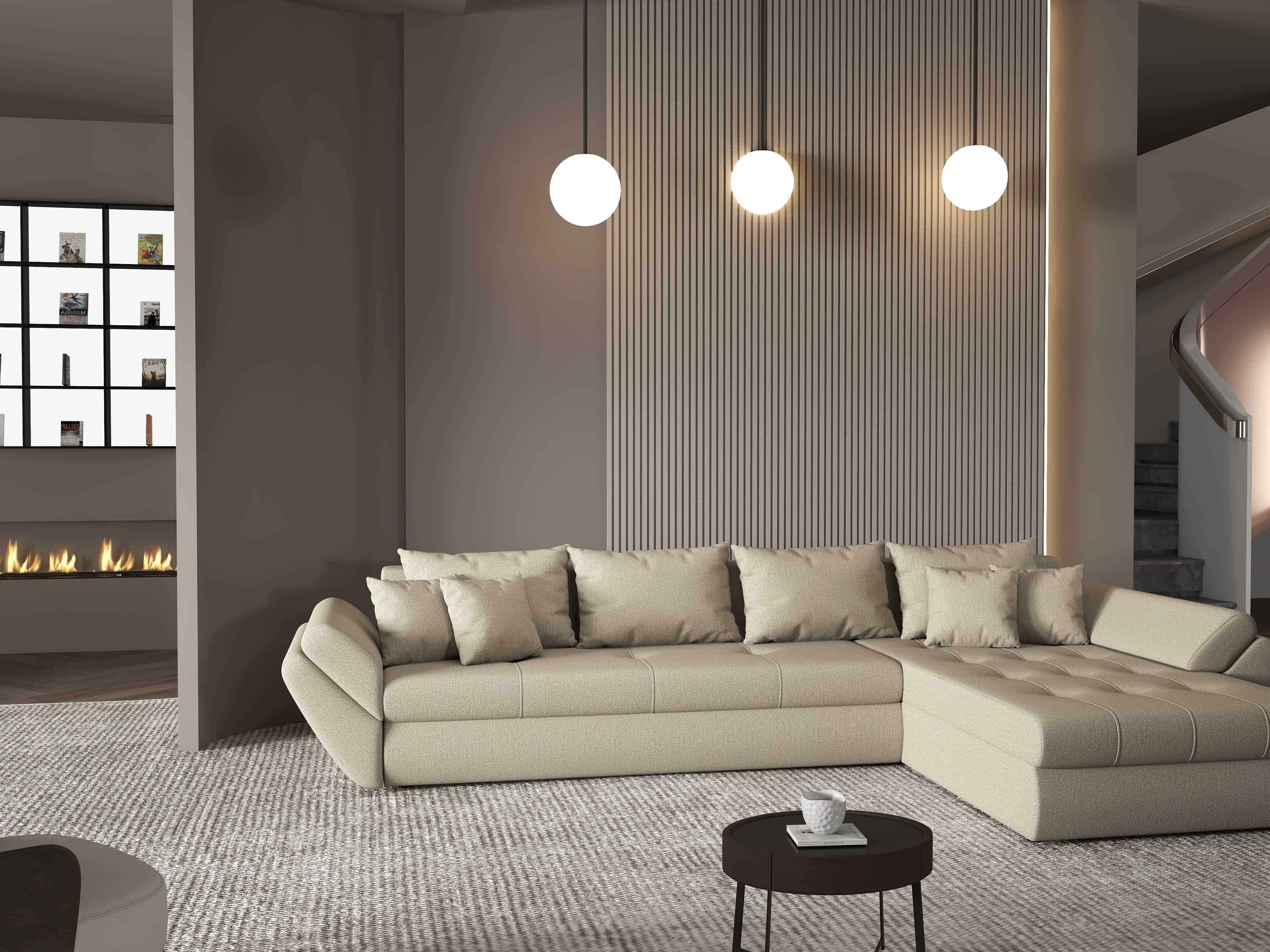 Colțar extensibil dumonde cu ladă de depozitare si sezut confortabil din spuma HR, Loana XL Enjoy Camel II 335x185 cm Fabrica