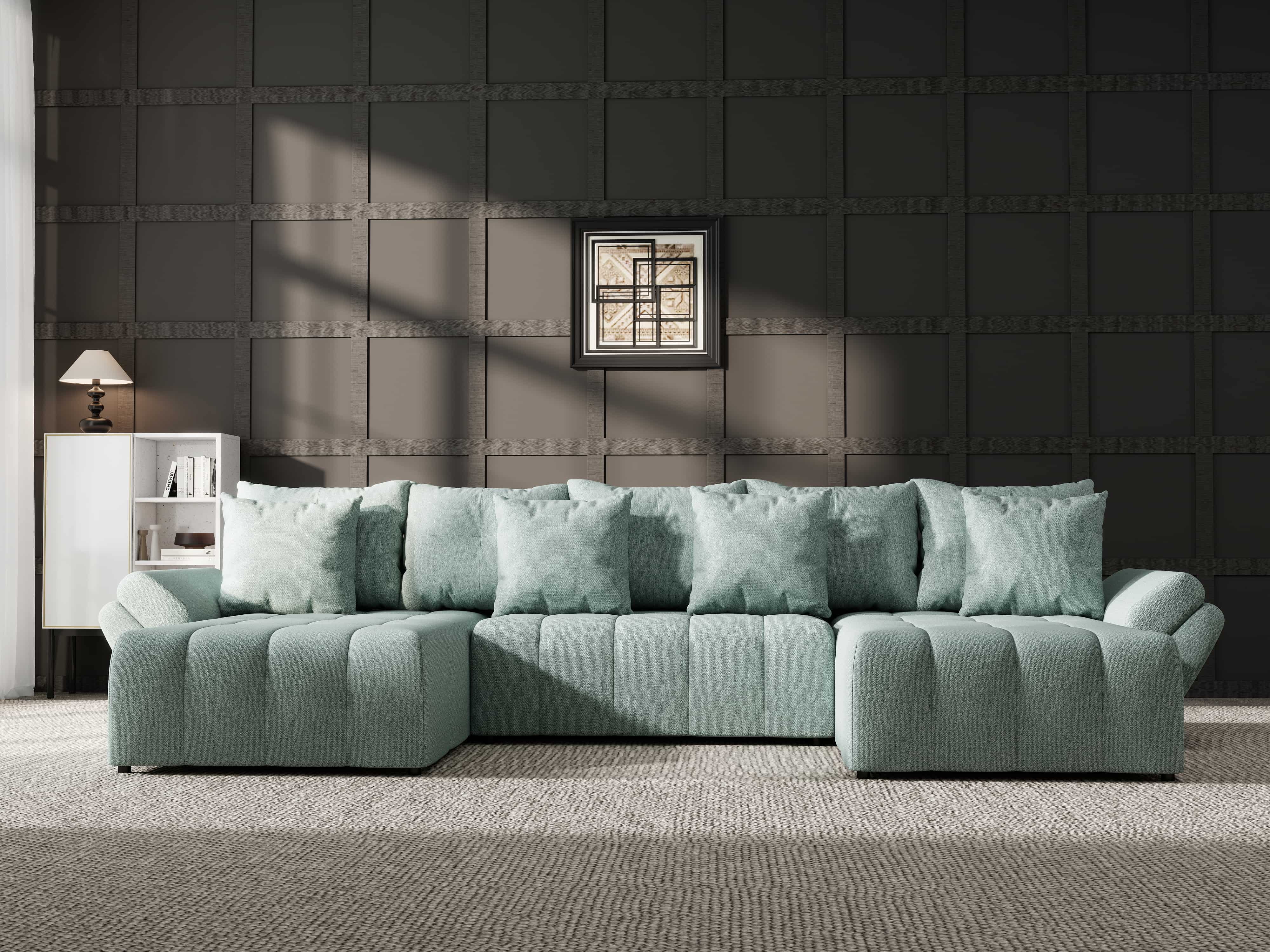 Colțar extensibil dumonde cu ladă de depozitare si sezut confortabil din spuma HR, Berlin U Enjoy Mint 380x180 cm Fabrica