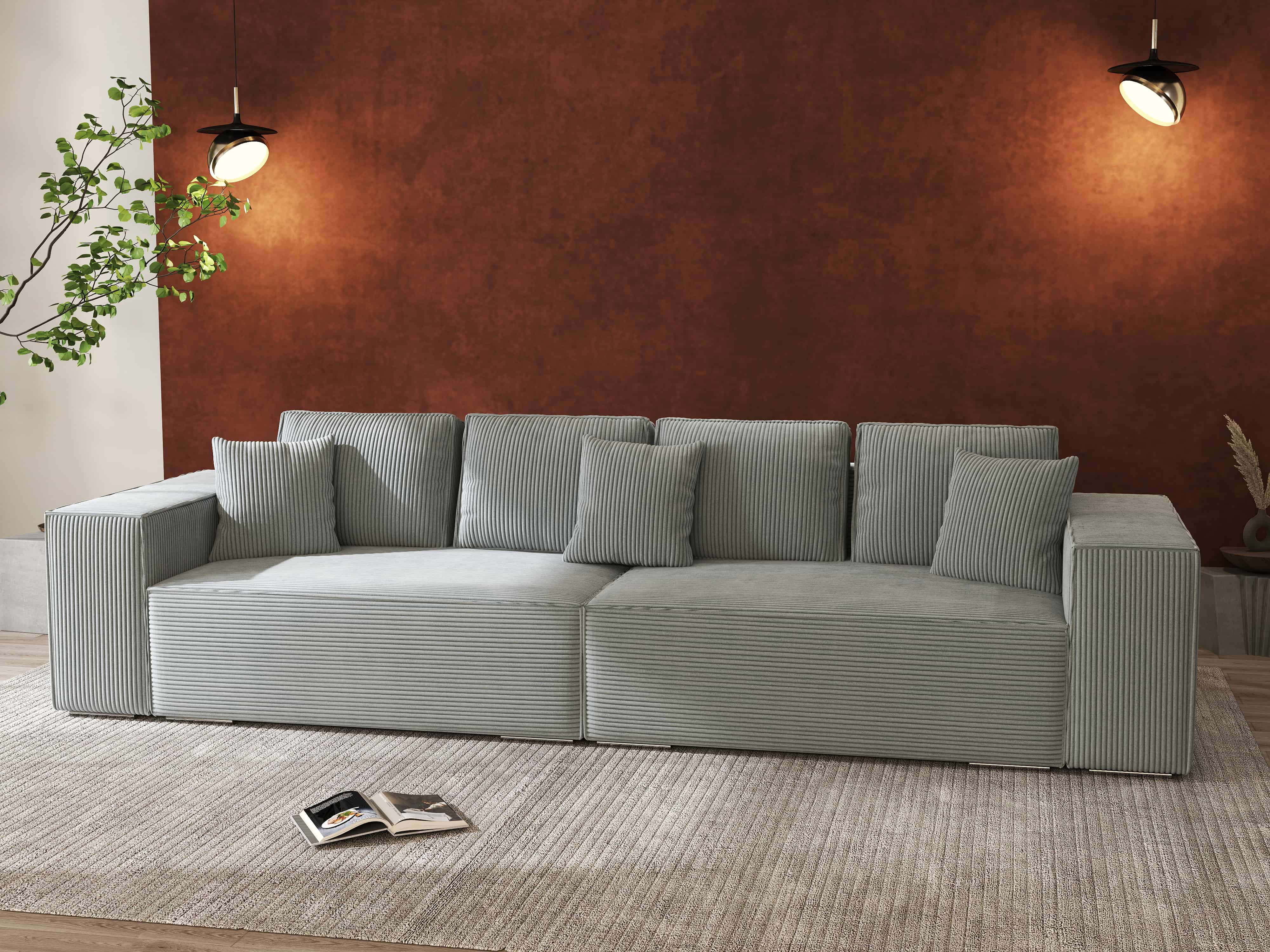 Canapea extensibilă dumonde cu ladă de depozitare si sezut confortabil din spuma HR, Dream Zoom Grey 310x100 cm Fabrica