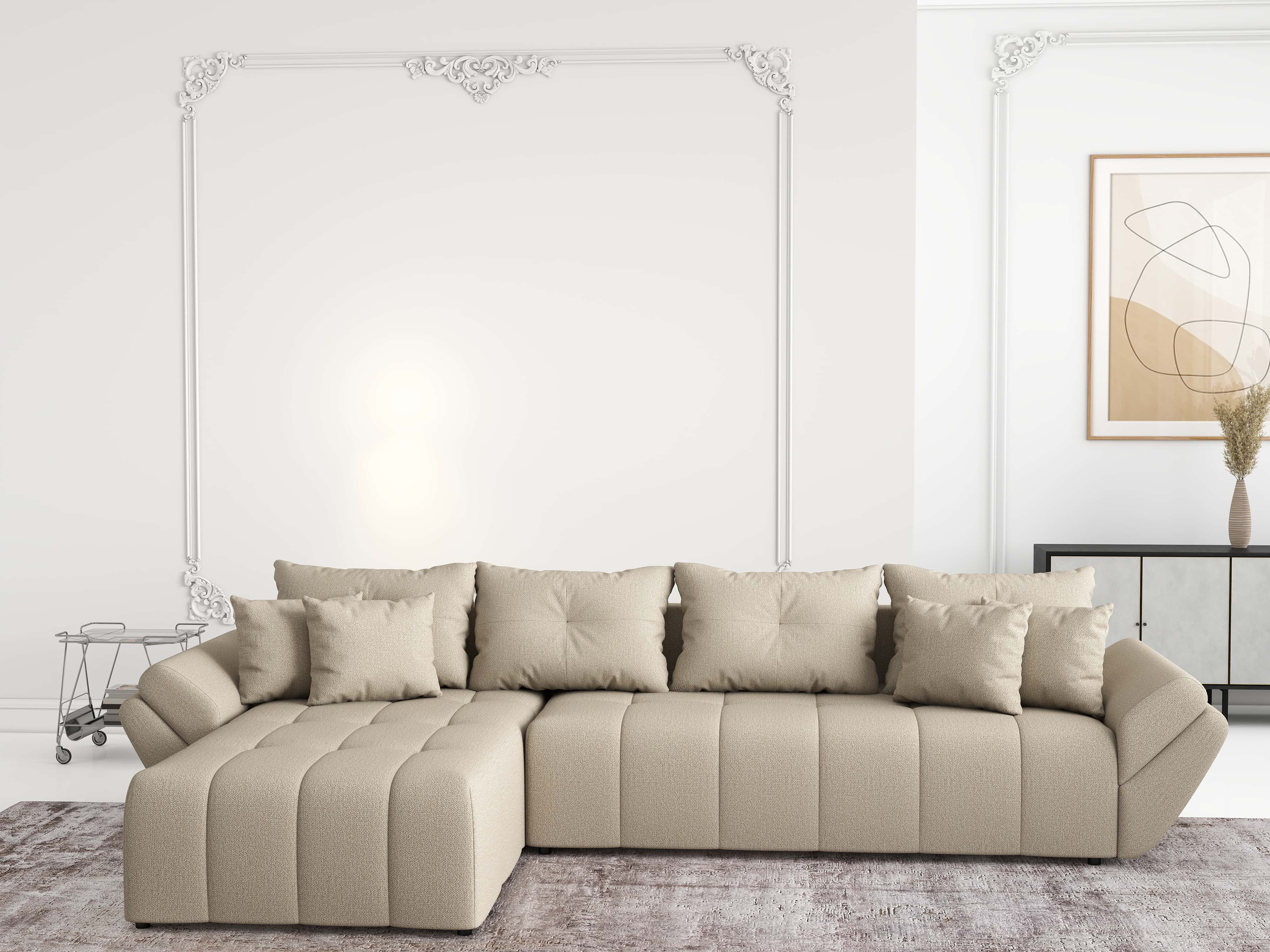 Colțar extensibil dumonde cu ladă de depozitare si sezut confortabil din spuma HR, Berlin XL Enjoy Camel 350x185 cm Fabrica