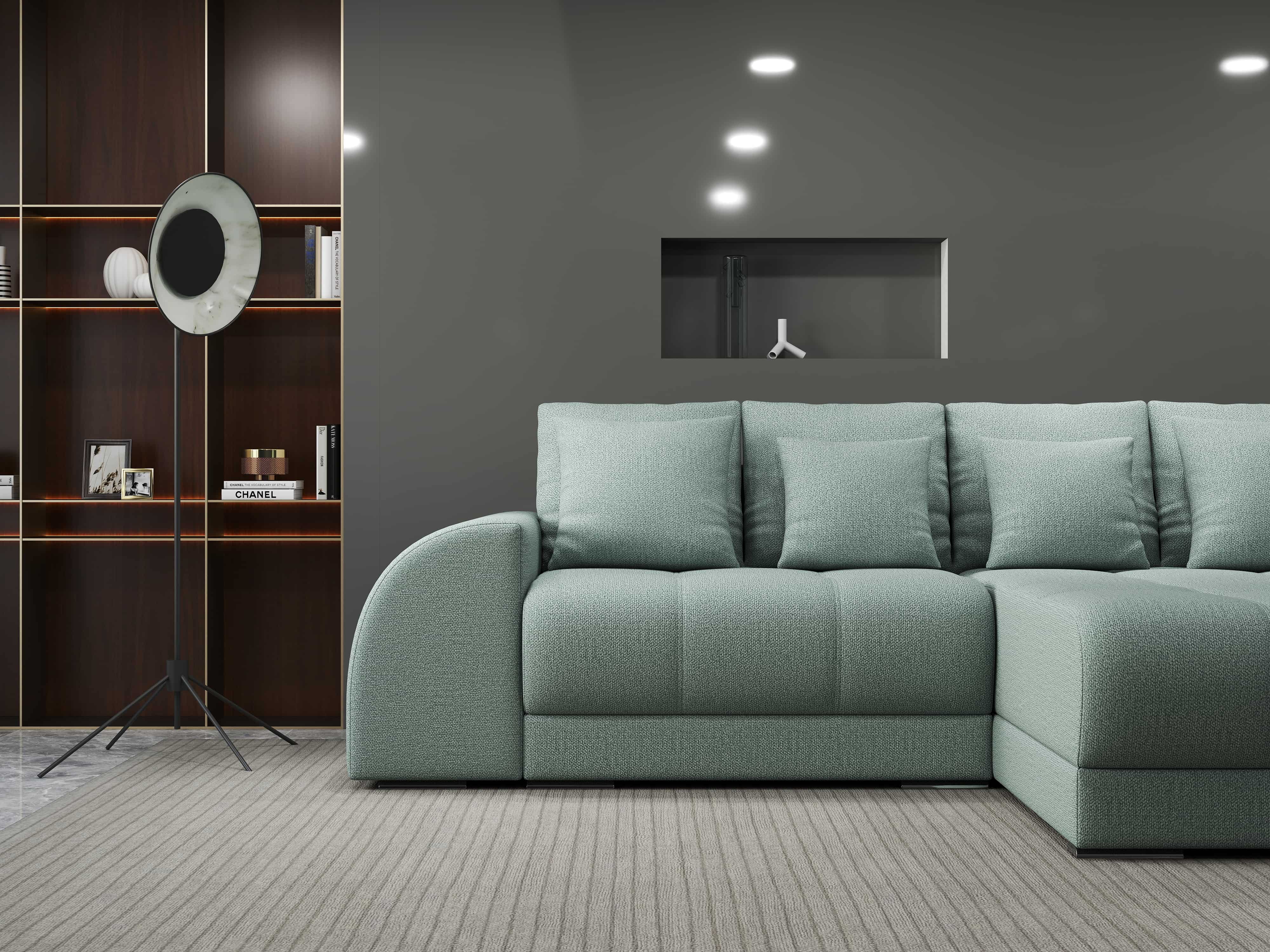 Colțar extensibil dumonde cu ladă de depozitare si sezut confortabil din spuma HR, Verona Enjoy Mint II 290x185 cm Fabrica