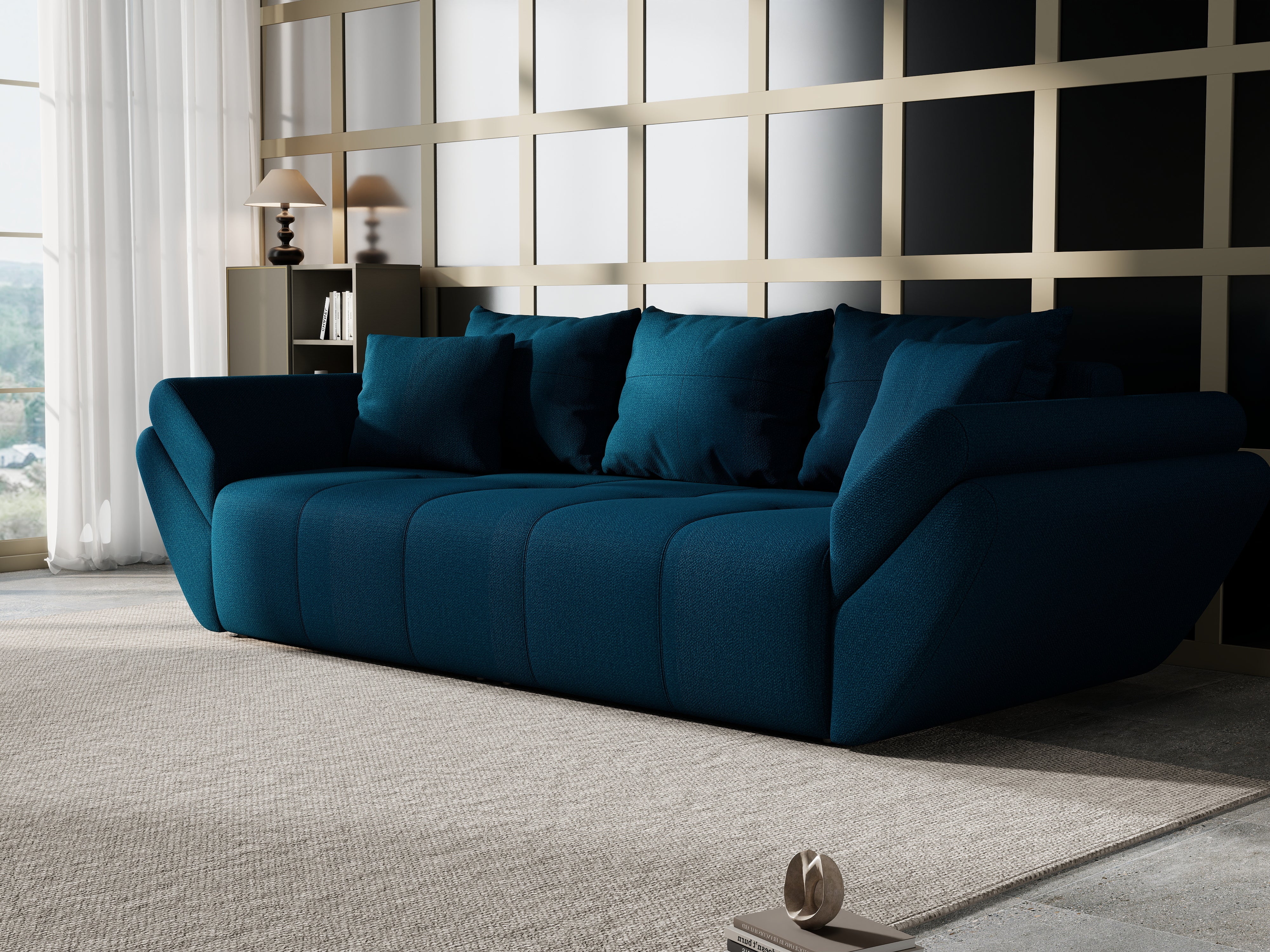 Canapea extensibilă dumonde cu ladă de depozitare si sezut confortabil din spuma HR, Berlin Enjoy Petrol 250x100 cm Fabrica