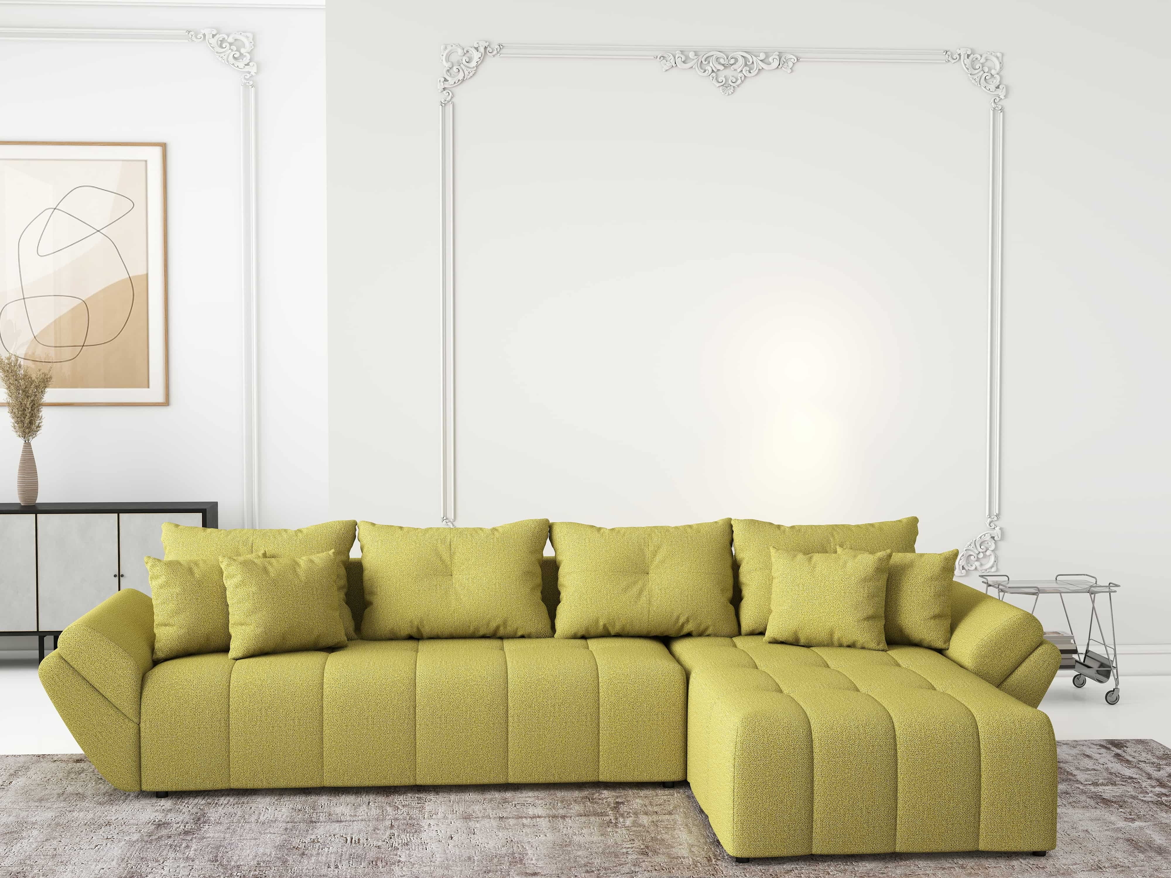 Colțar extensibil dumonde cu ladă de depozitare si sezut confortabil din spuma HR, Berlin XL Enjoy Green 350x185 cm II Fabrica