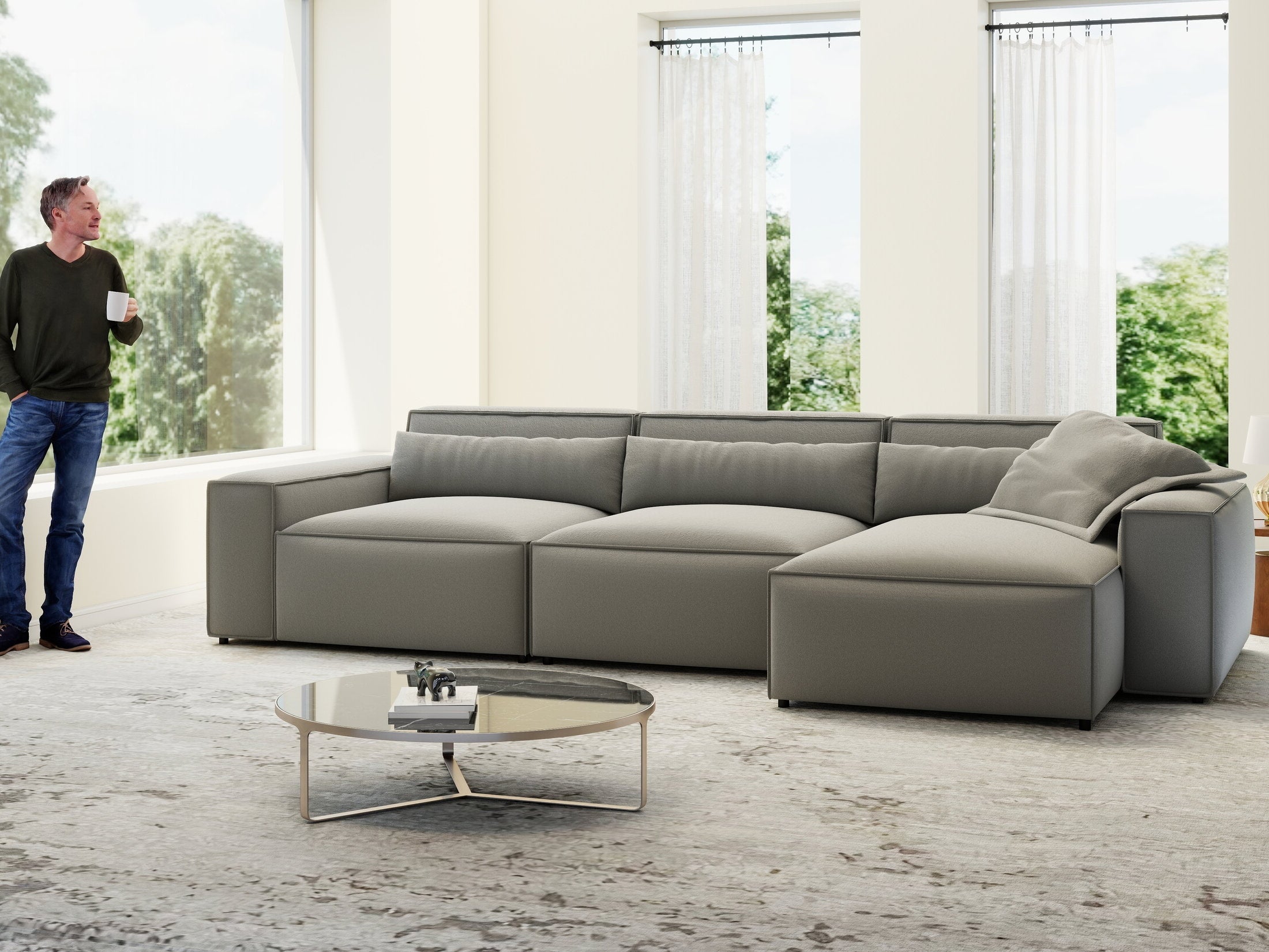 Colțar dumonde cu sezut confortabil din spuma HR, Marvelo XL Royal Gri 366x175 cm II