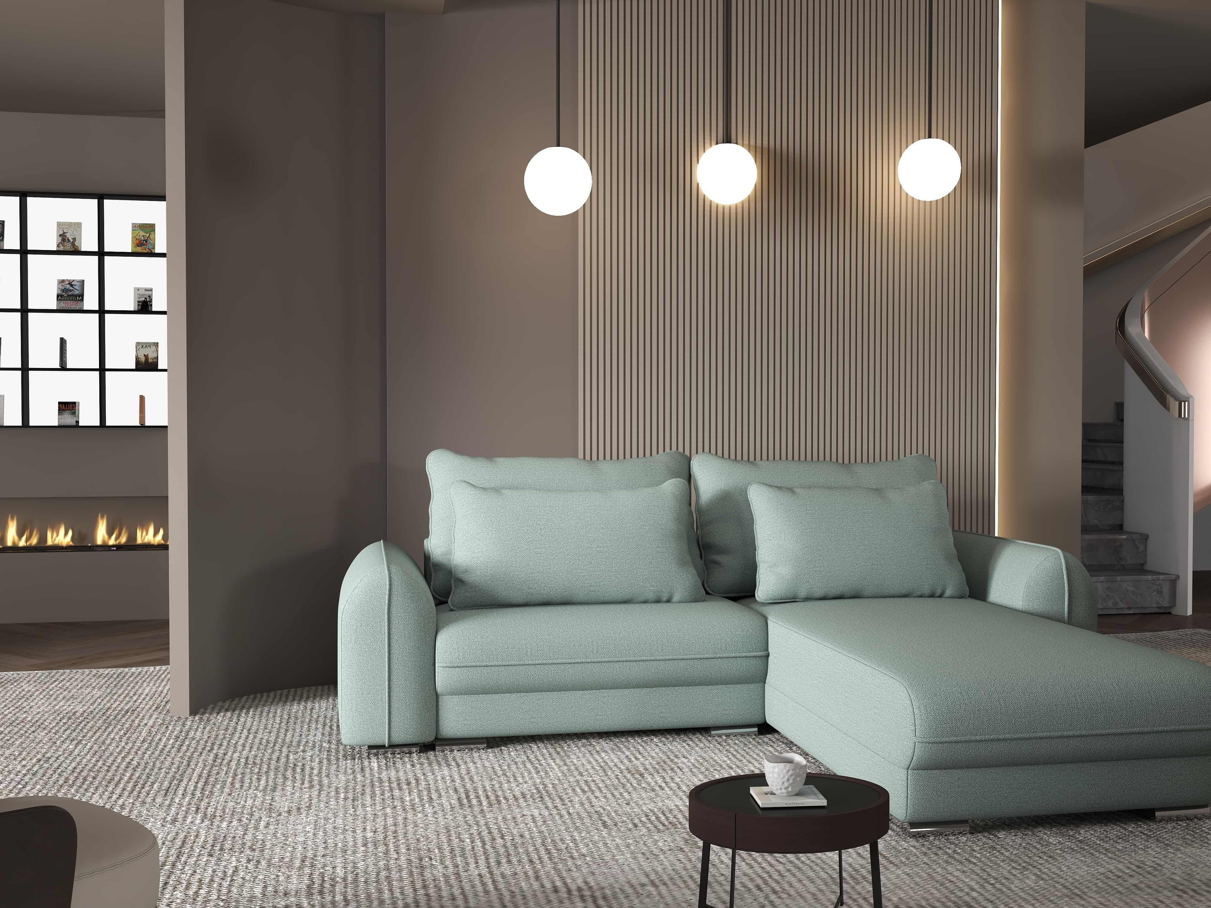 Colțar extensibil dumonde cu ladă de depozitare si sezut confortabil din spuma HR, Denver Enjoy Mint 275x185 cm II Fabrica