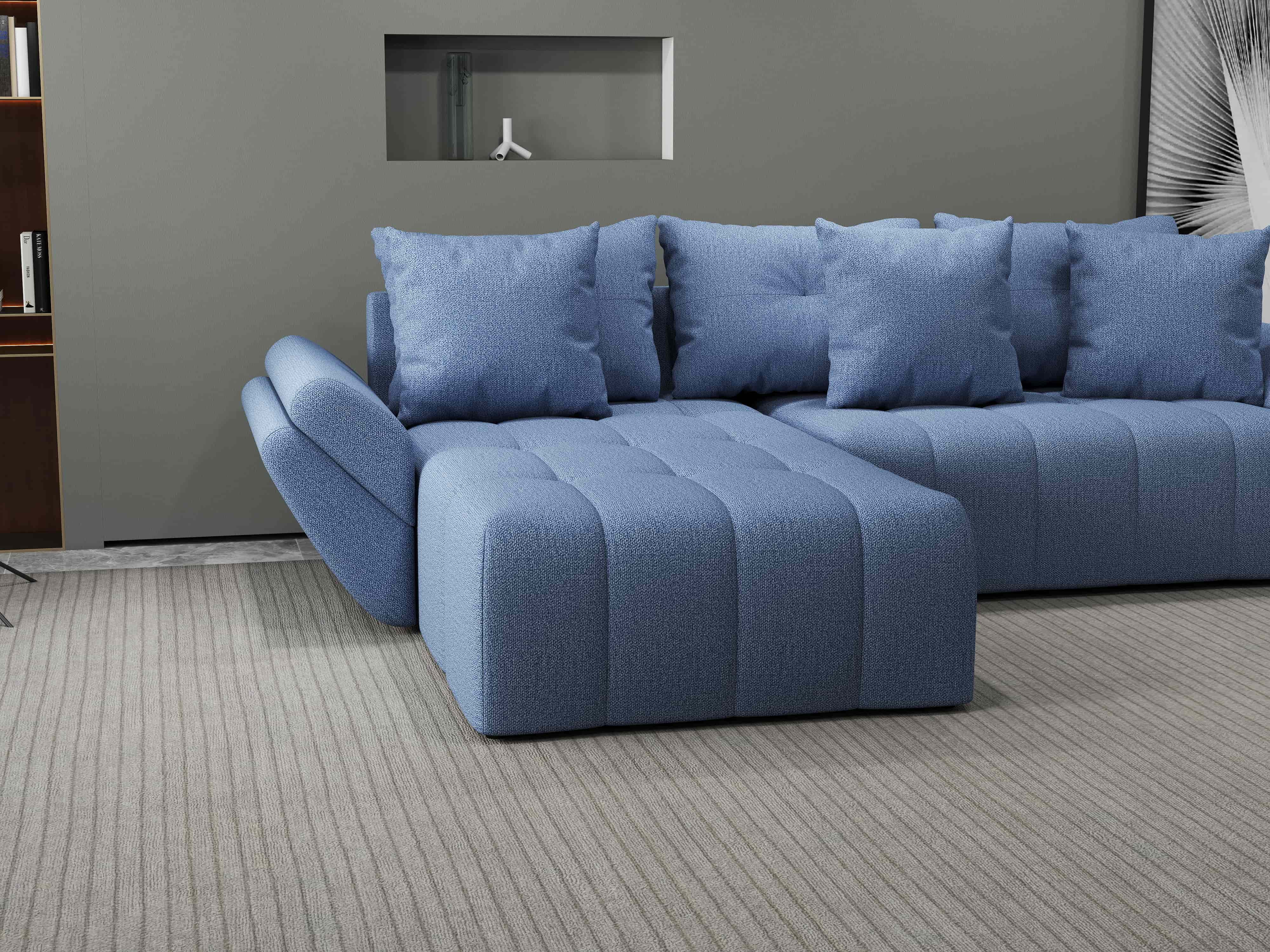 Colțar extensibil dumonde cu ladă de depozitare si sezut confortabil din spuma HR, Berlin Enjoy Albastru 280x185 cm Fabrica