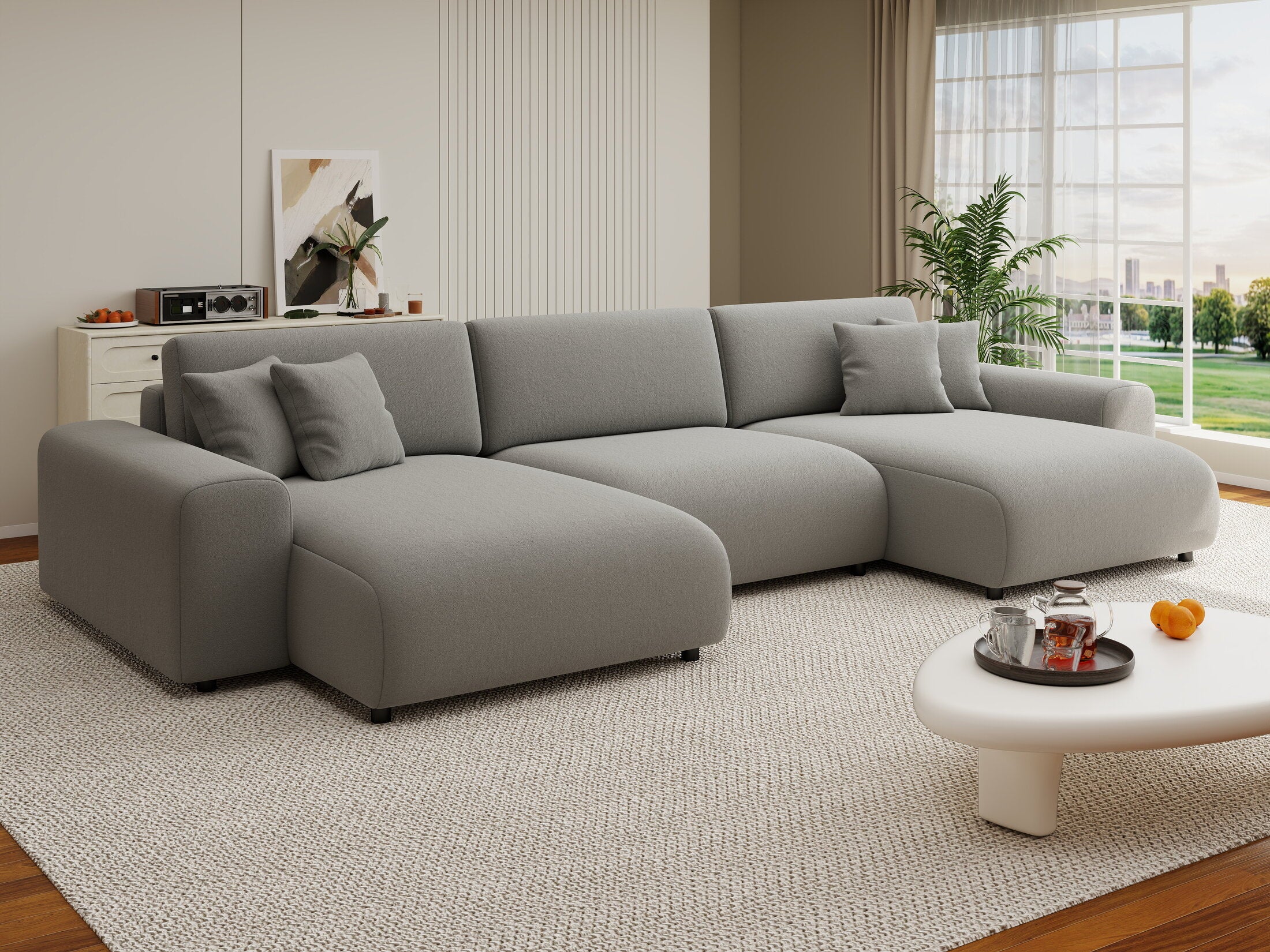 Colțar extensibil dumonde cu ladă de depozitare si sezut confortabil din spuma HR, Sarina U Royal Gri 350x168 cm