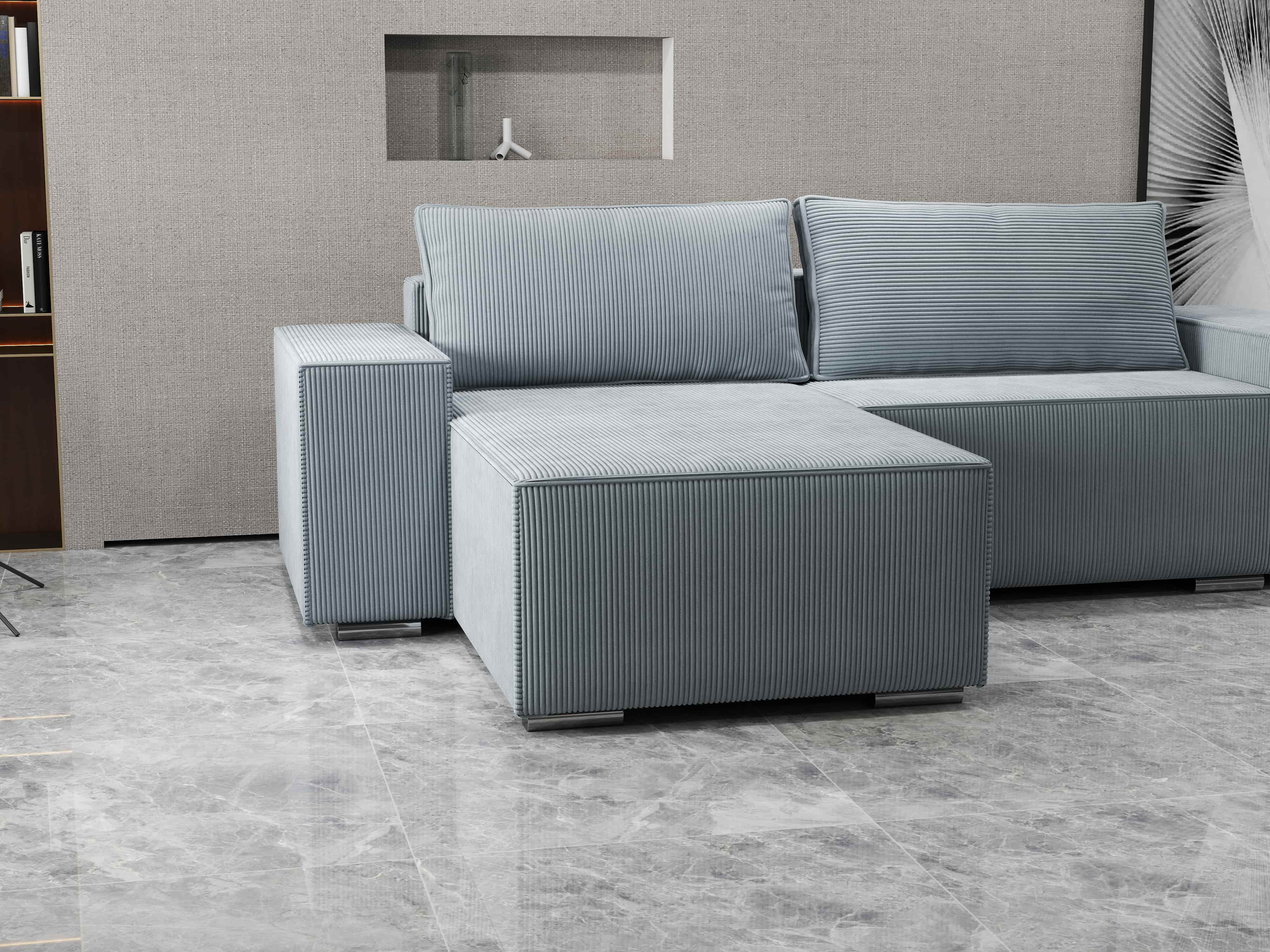 Colțar extensibil dumonde cu ladă de depozitare si sezut confortabil din spuma HR, Dream Zoom Grey 290x185 cm Fabrica