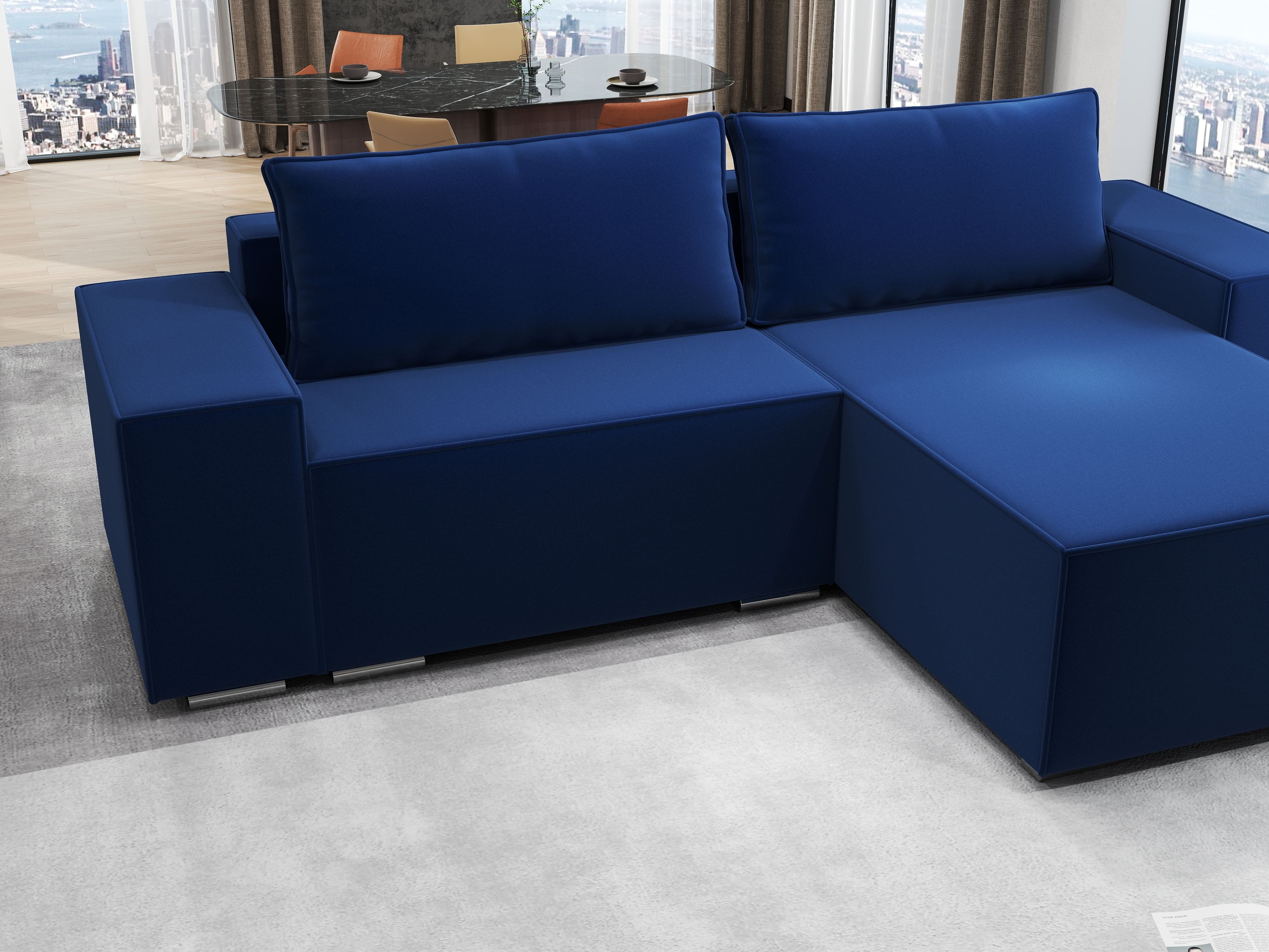 Colțar extensibil dumonde cu ladă de depozitare si sezut confortabil din spuma HR, Dream Royal Albastru 290x185 cm II Fabrica