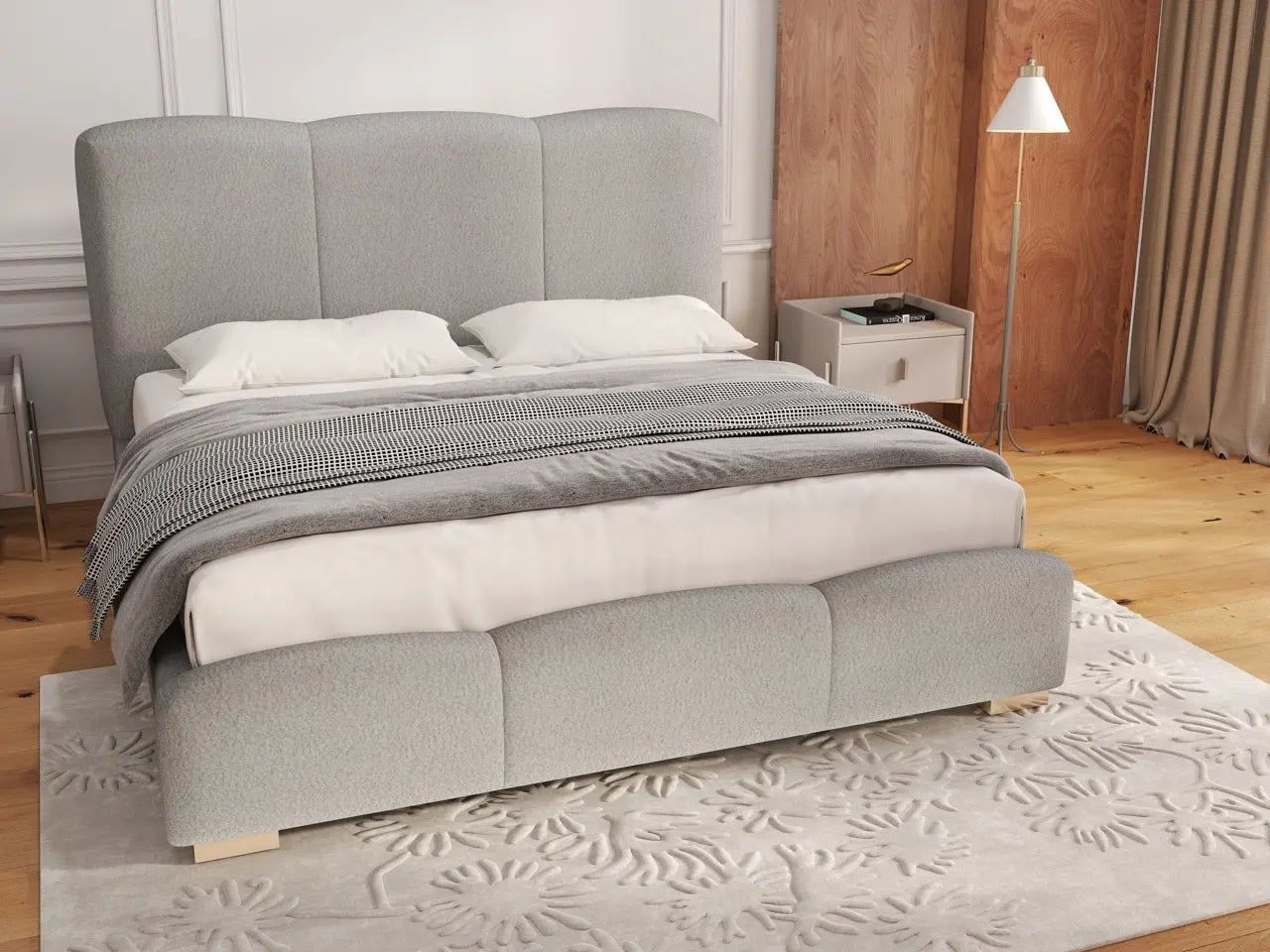 Pat dormitor dumonde, tapitat alb, Havana 180x200 cm, somiera rabatabila inclusa, spatiu depozitare WLS