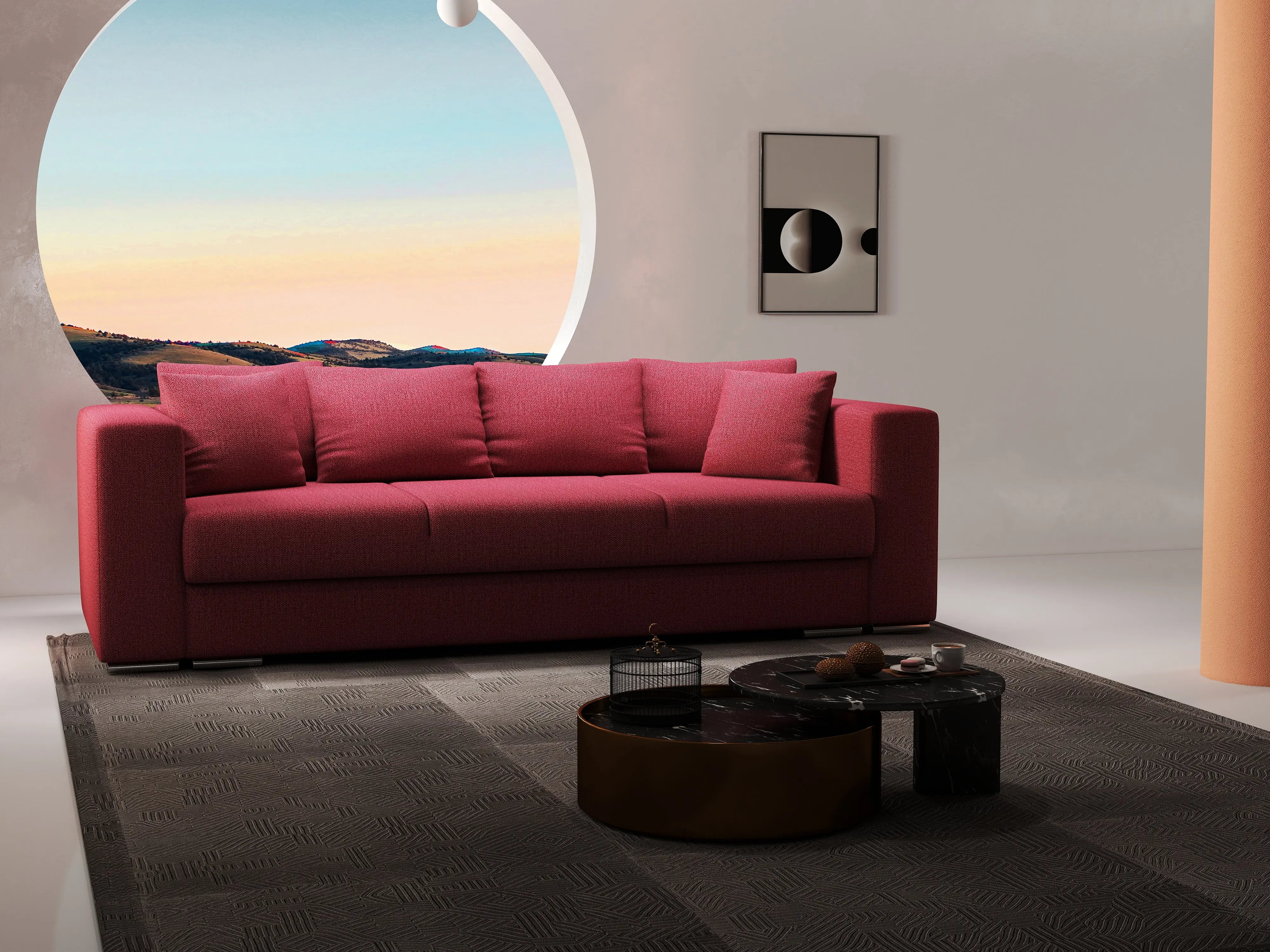 Canapea extensibilă dumonde cu ladă de depozitare si sezut confortabil din spuma HR, Gloria Bordoux 240x100 cm Fabrica